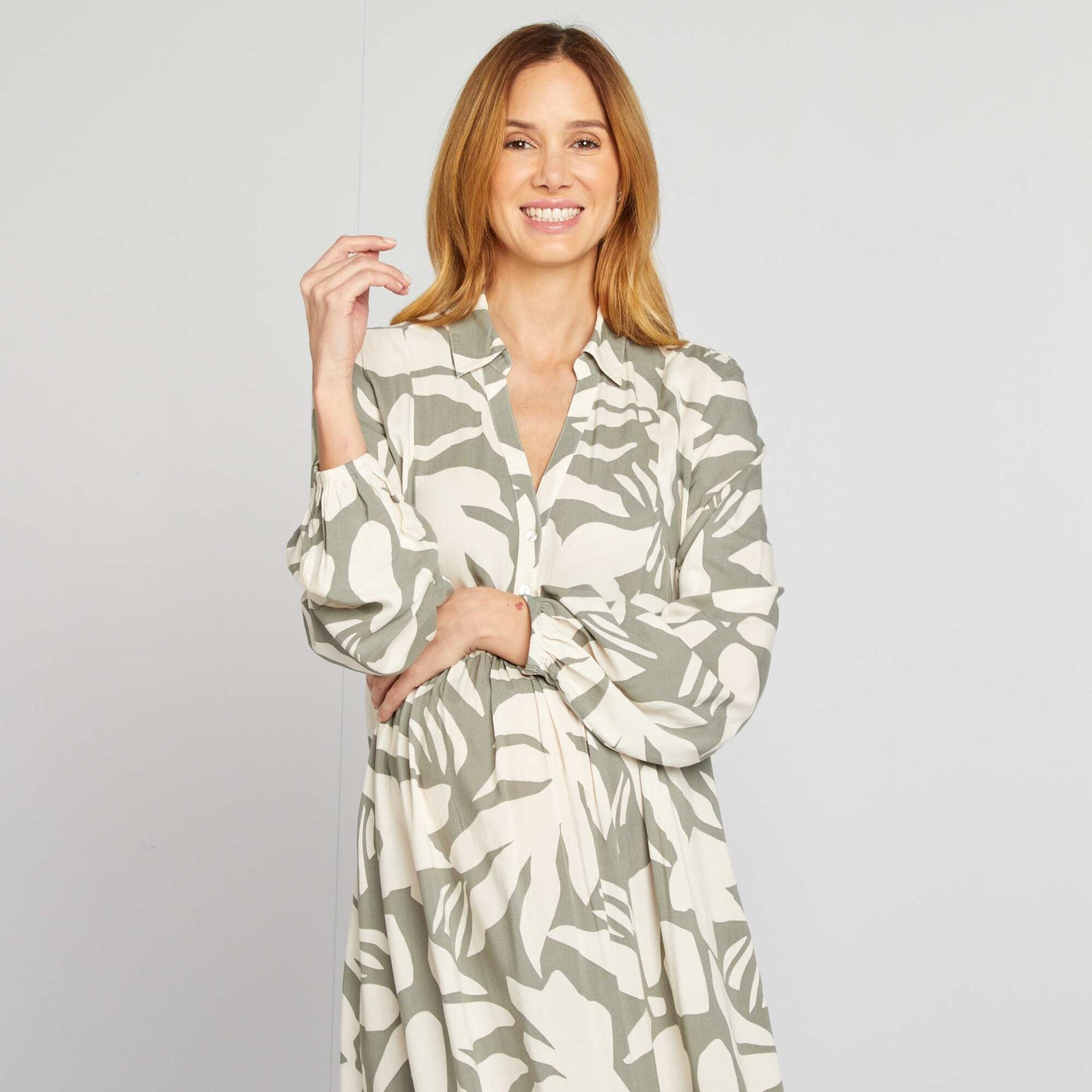 Robe chemise grossesse VERT/BLANC