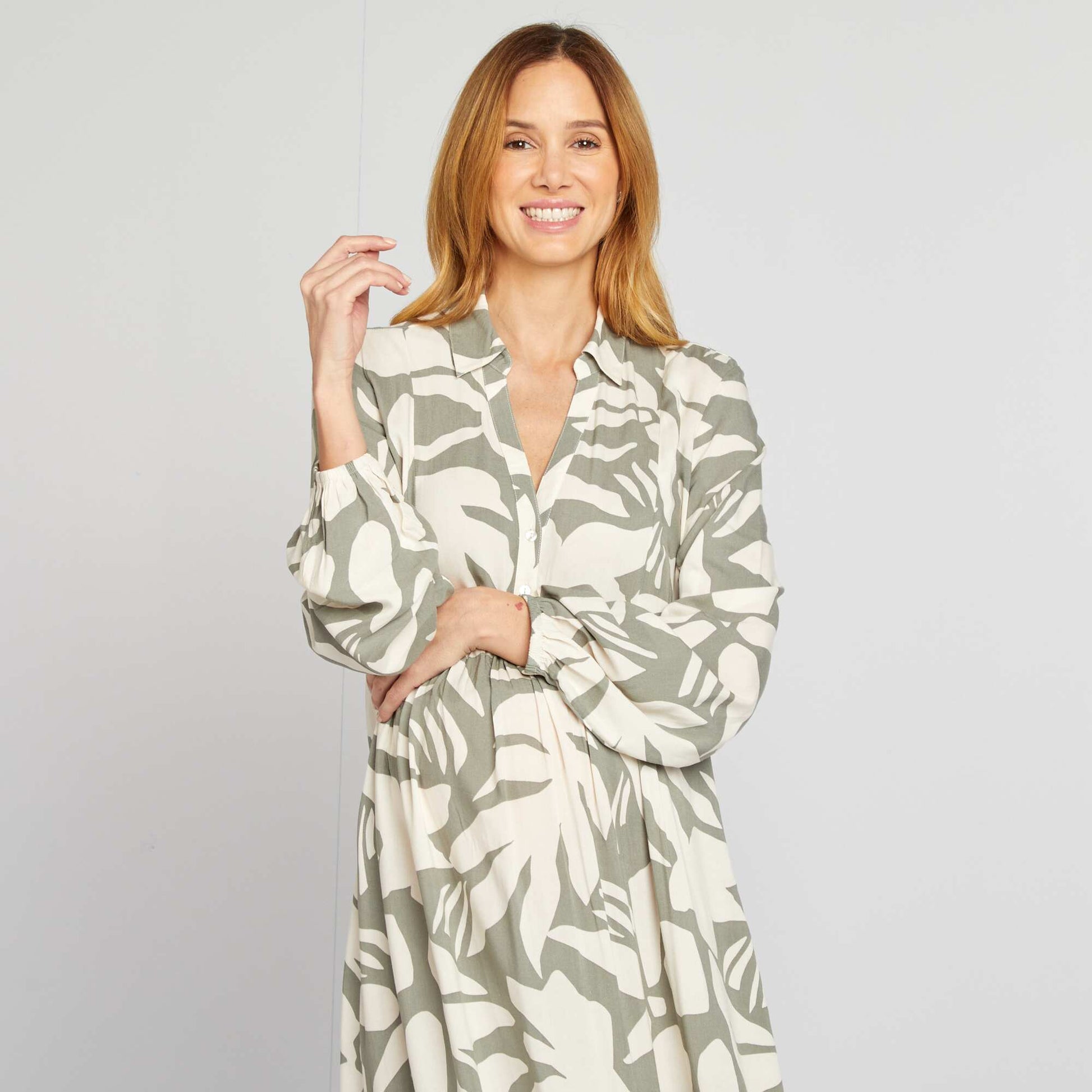 Robe chemise grossesse VERT/BLANC