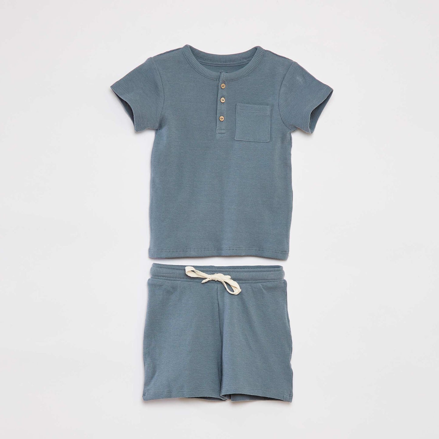 Ensemble pyjama court t-shirt + short en maille gaufrée - 2 pièces BLEU