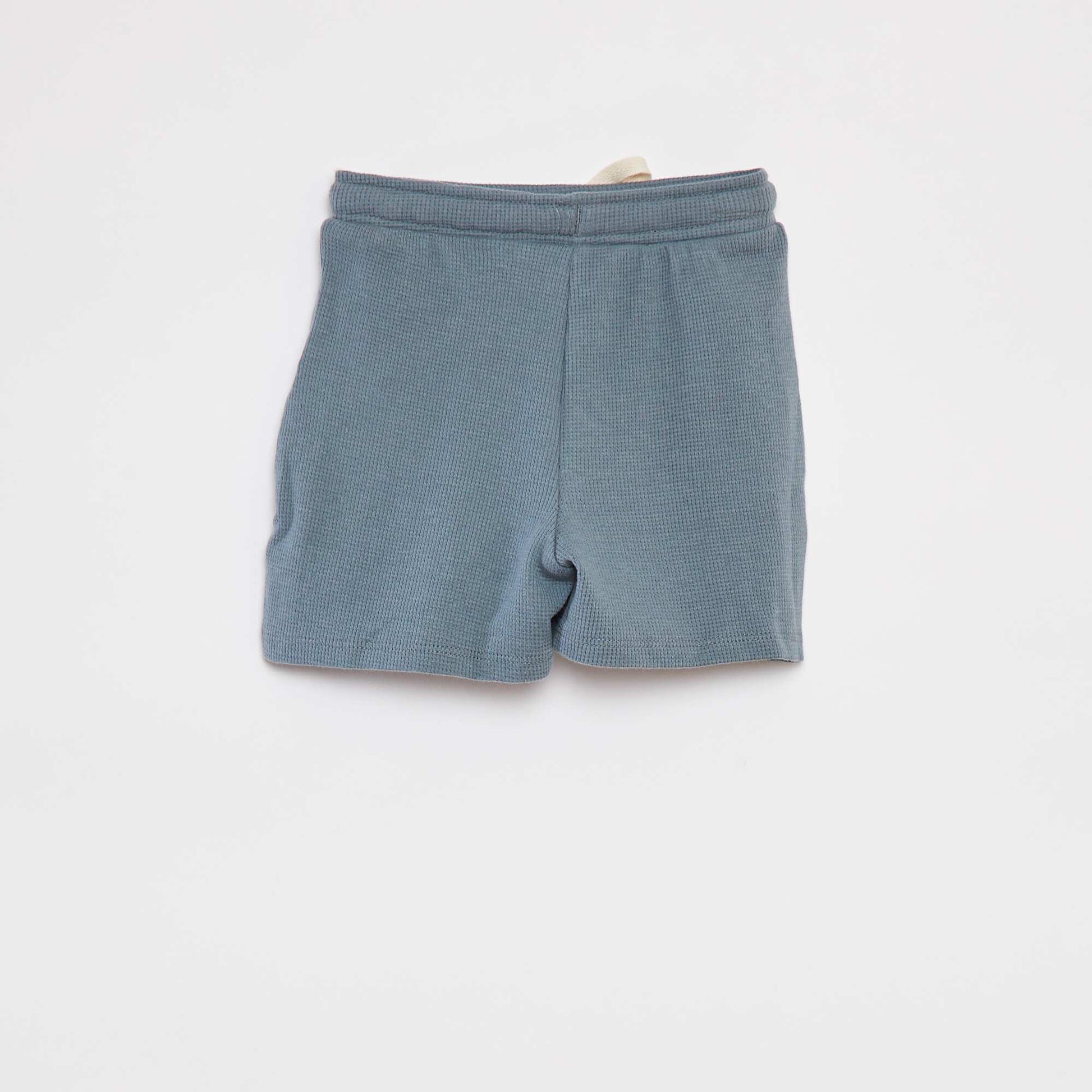 Ensemble pyjama court t-shirt + short en maille gaufrée - 2 pièces BLEU