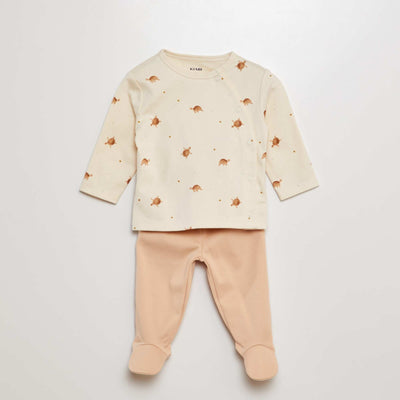 Ensemble pyjama t-shirt + pantalon avec pieds - 2 pièces BLANC