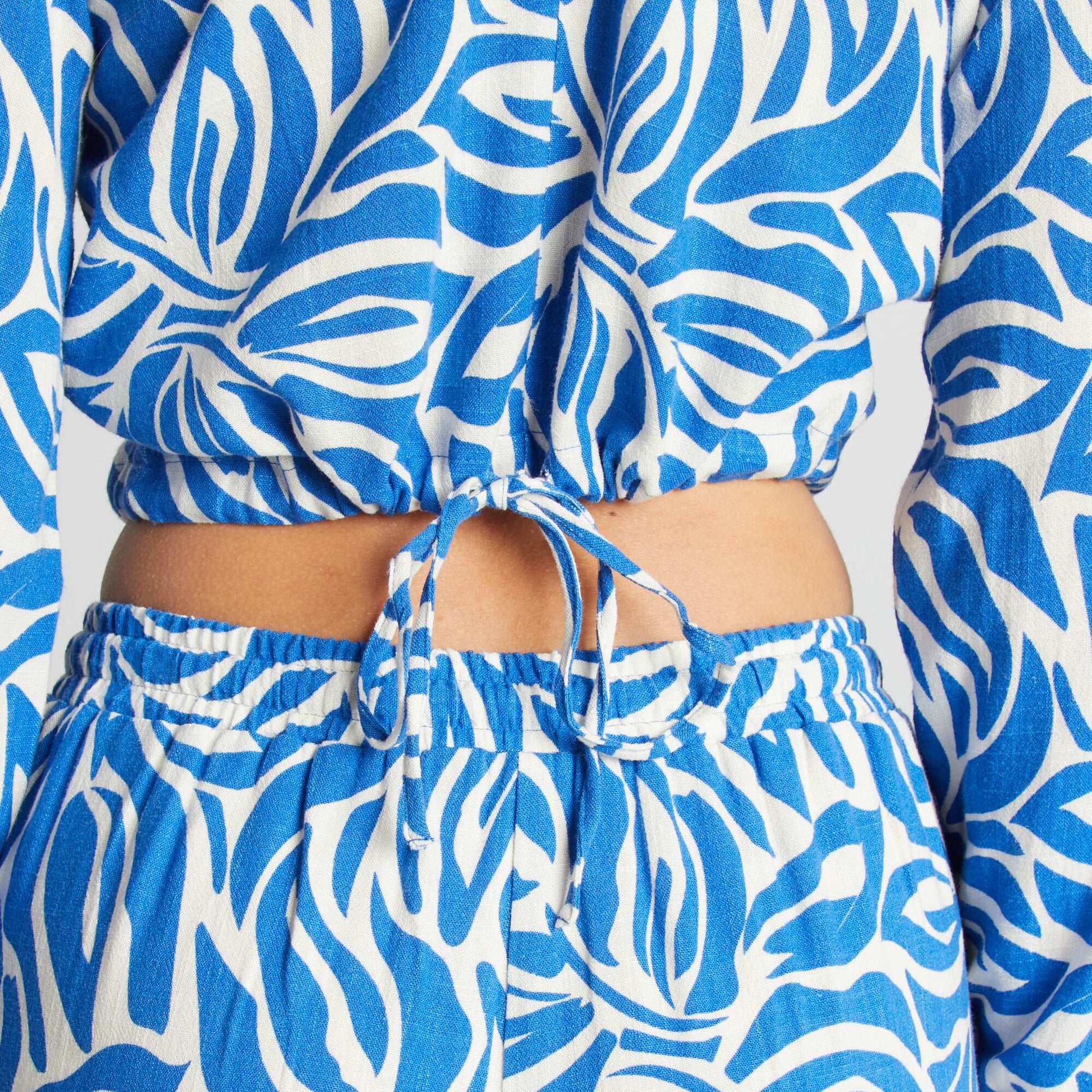 Blouse à manches longues et col rond avec imprimé BEIGE