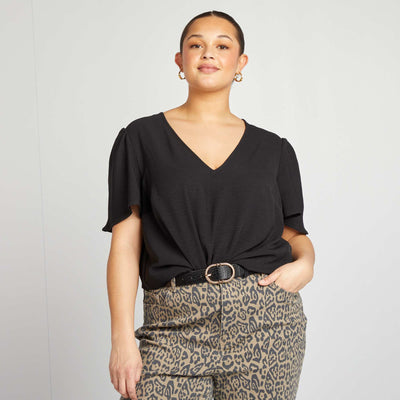 Blouse uni manches courtes NOIR