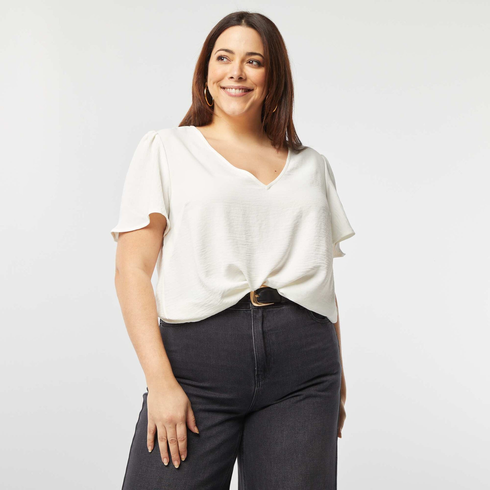 Blouse uni manches courtes BLANC