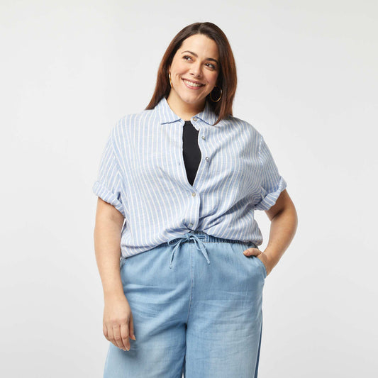 Chemisier en lin mélangé BLEU/BLANC