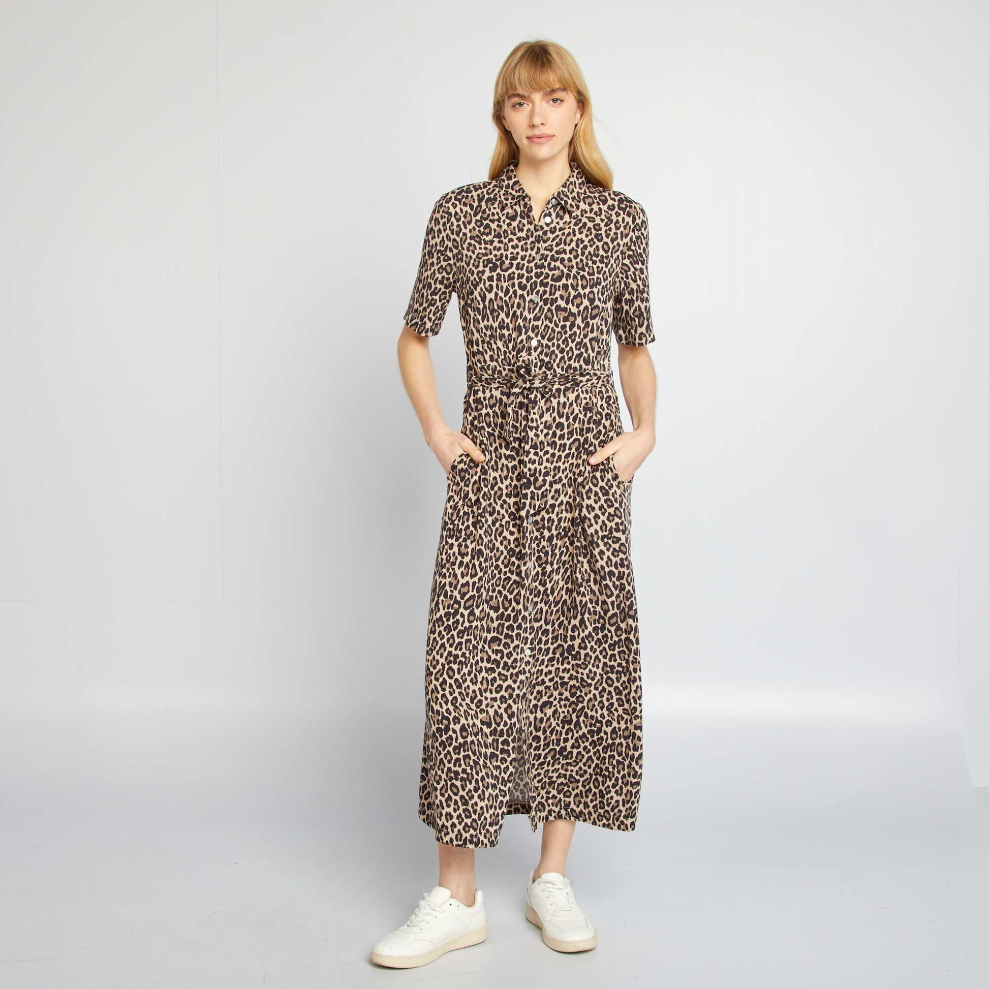 Robe chemise longue à motif BEIGE