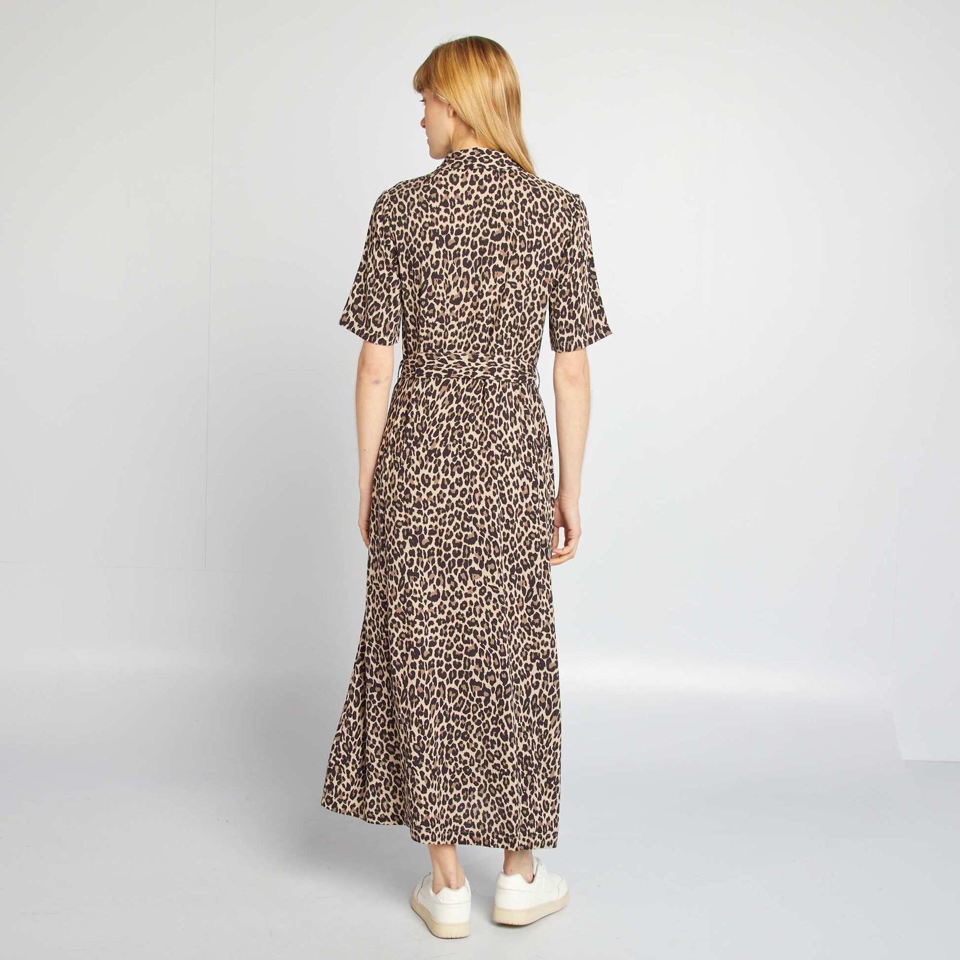 Robe chemise longue à motif BEIGE