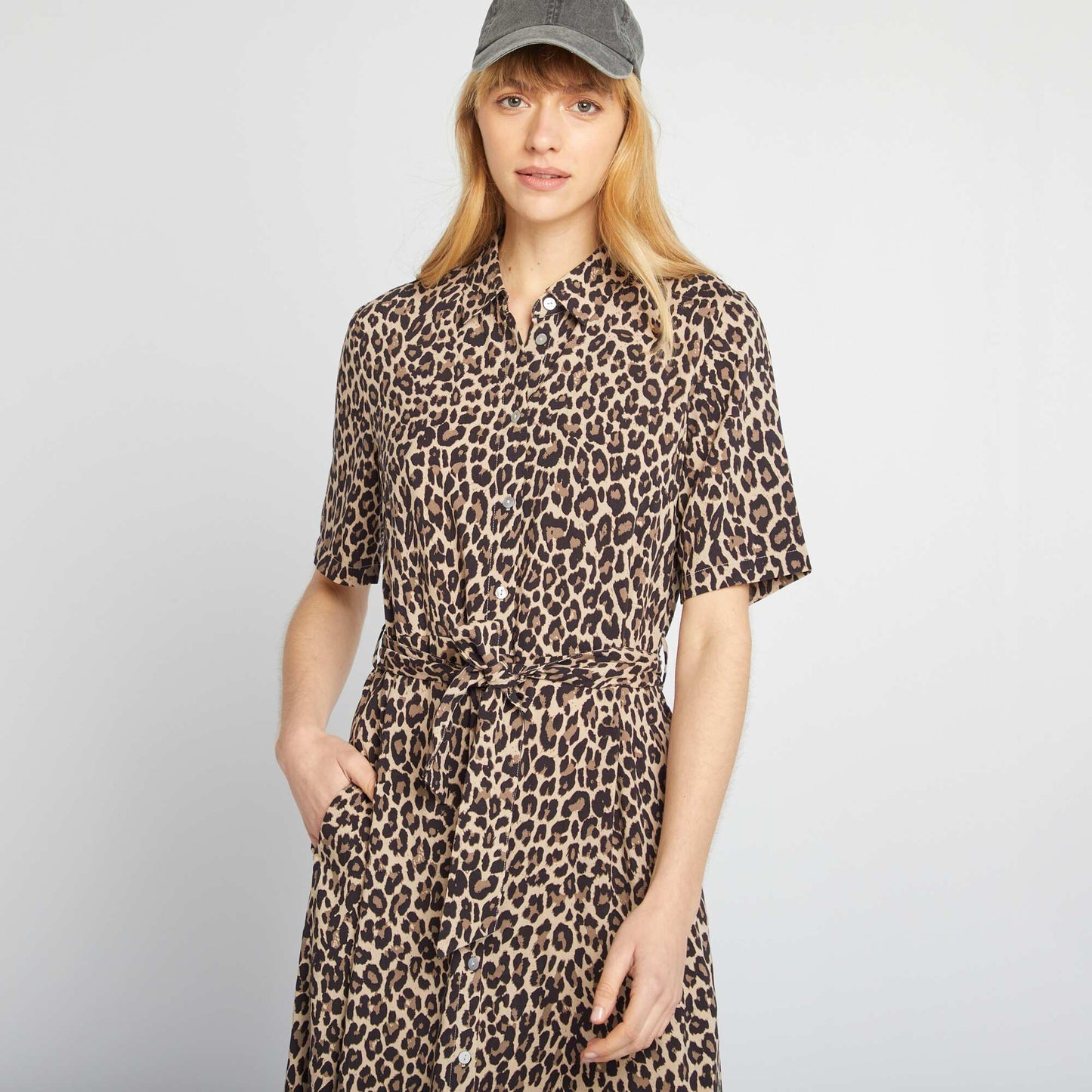 Robe chemise longue à motif BEIGE