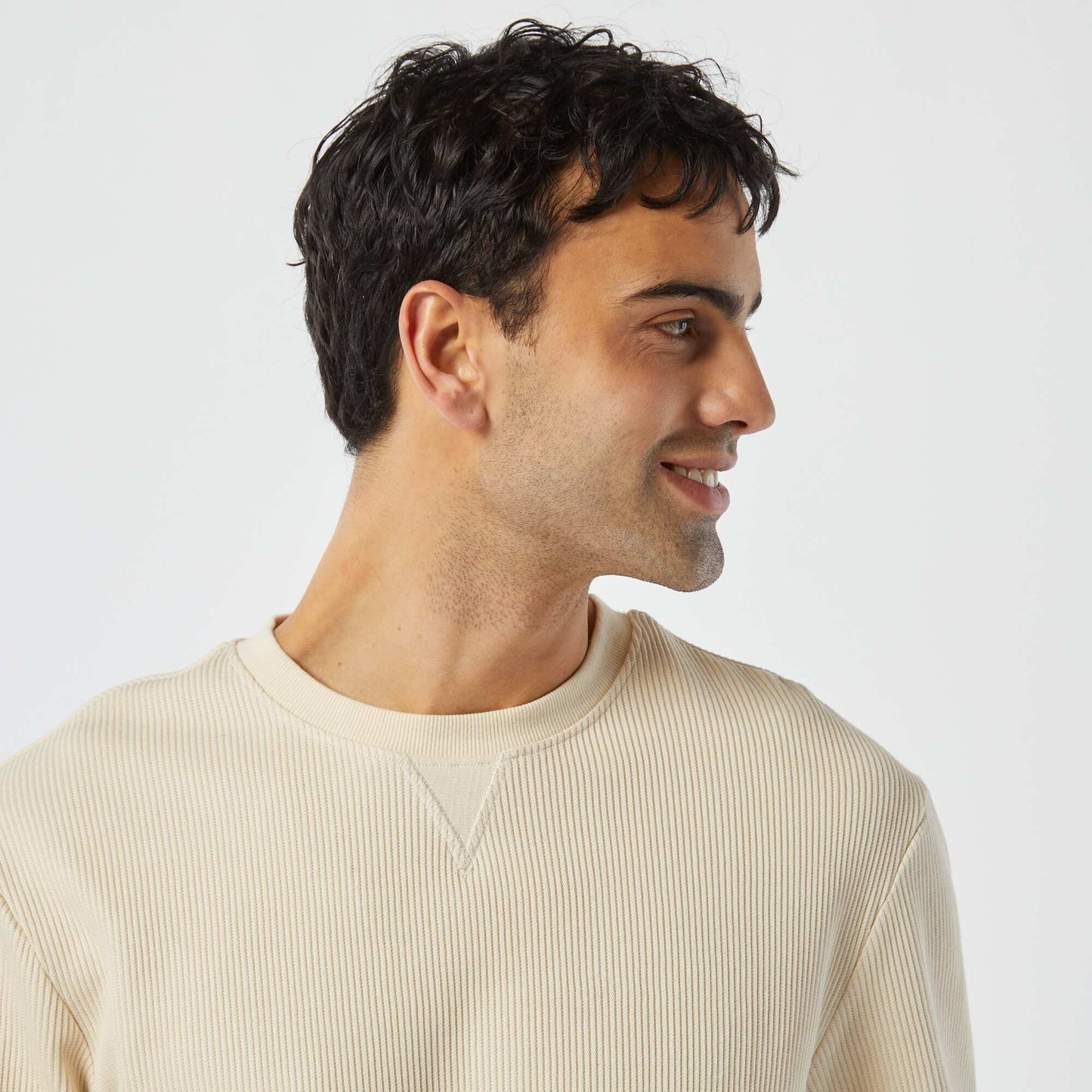 Pull en maille piquée col rond BLANC