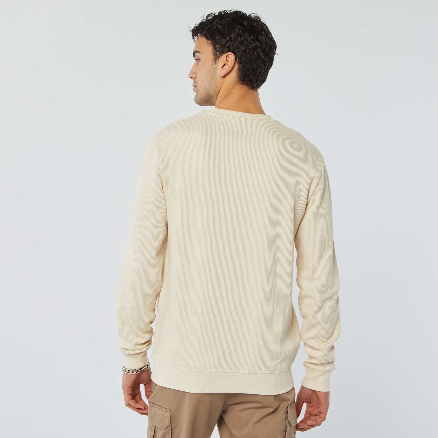 Pull en maille piquée col rond BLANC