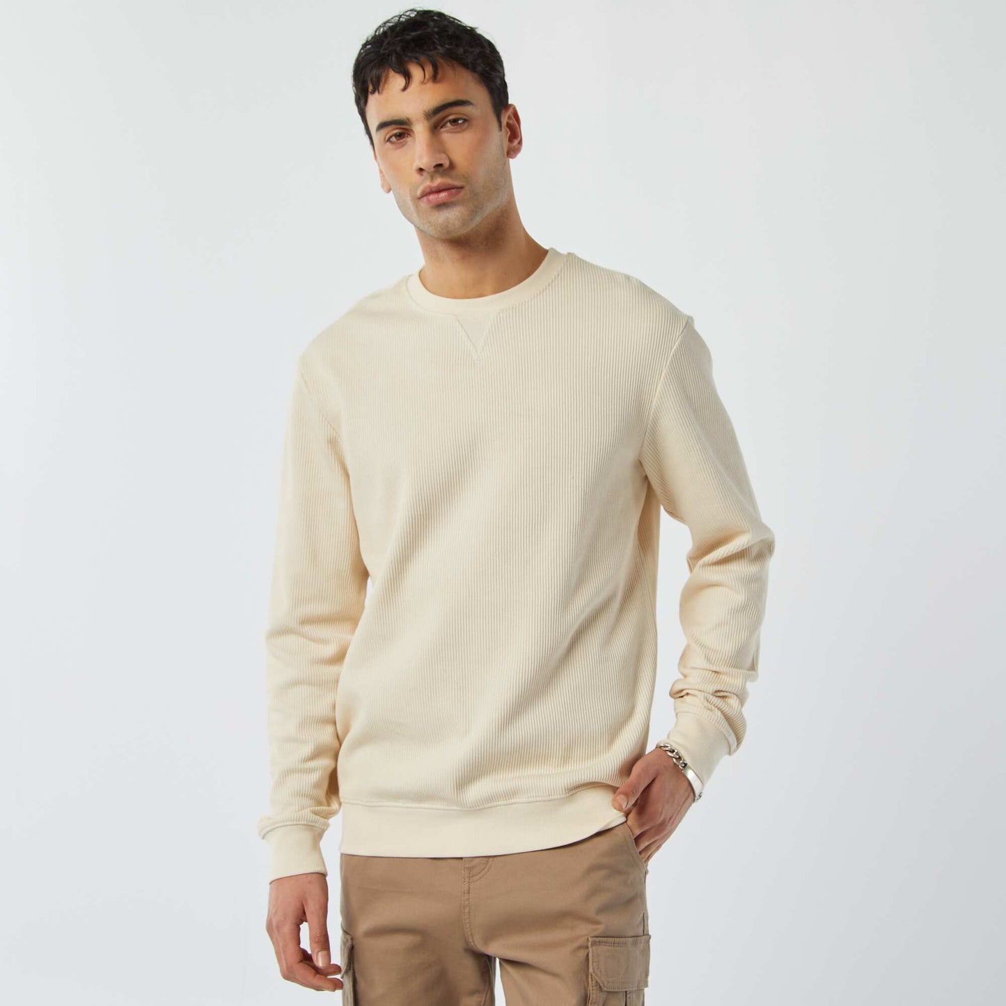 Pull en maille piquée col rond BLANC