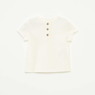 T-shirt à manches courtes avec col tunisien BLANC