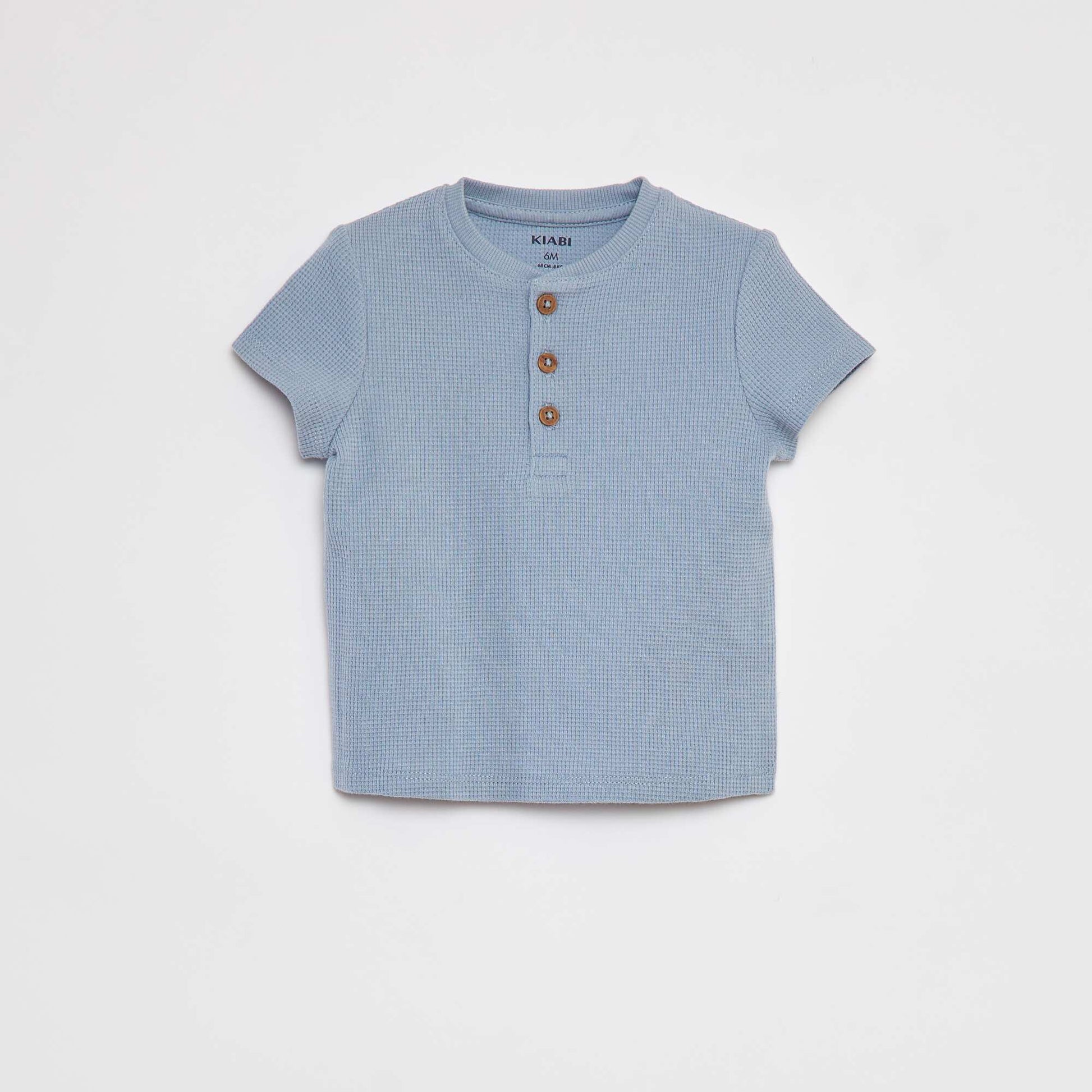 T-shirt en maille gaufrée BLEU