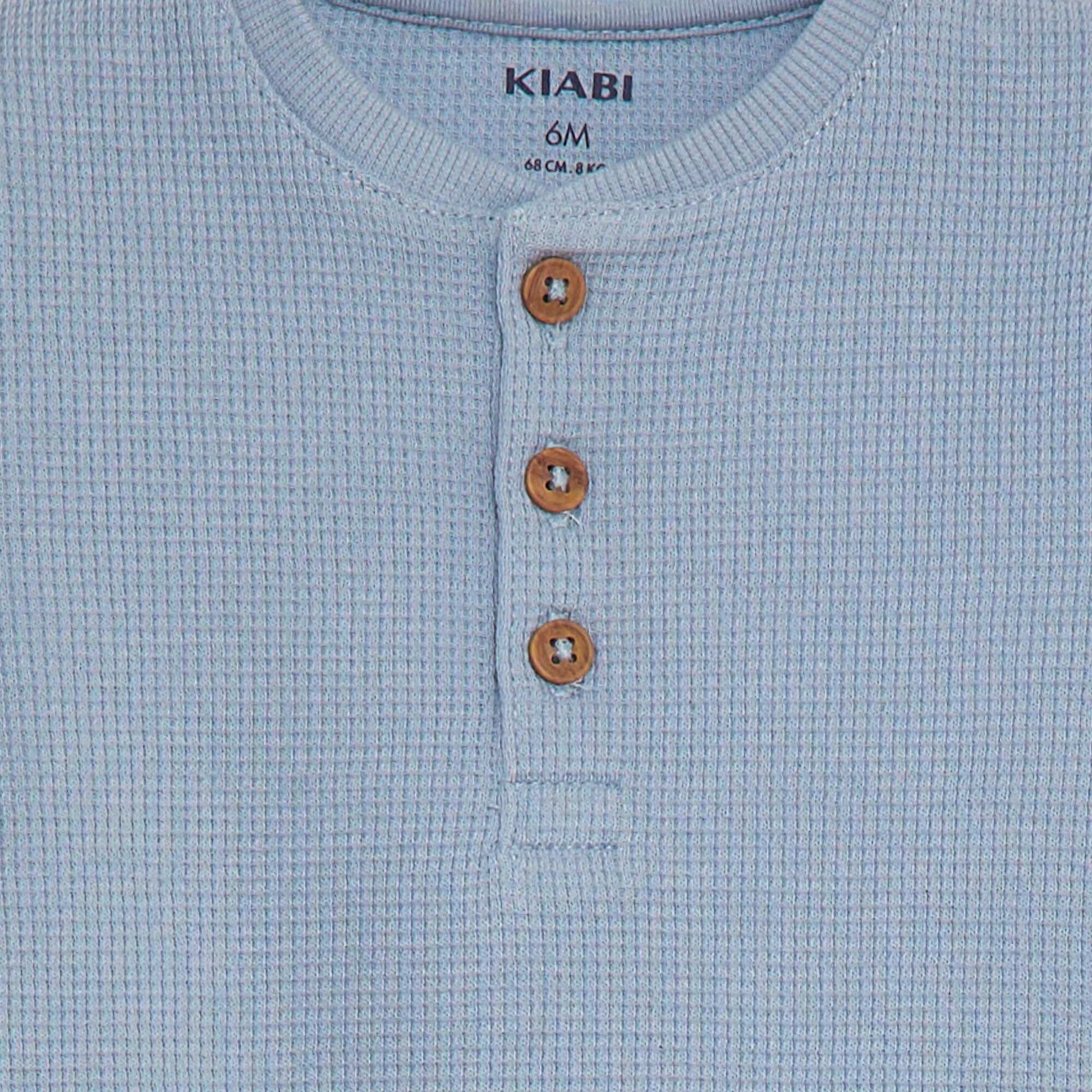 T-shirt en maille gaufrée BLEU