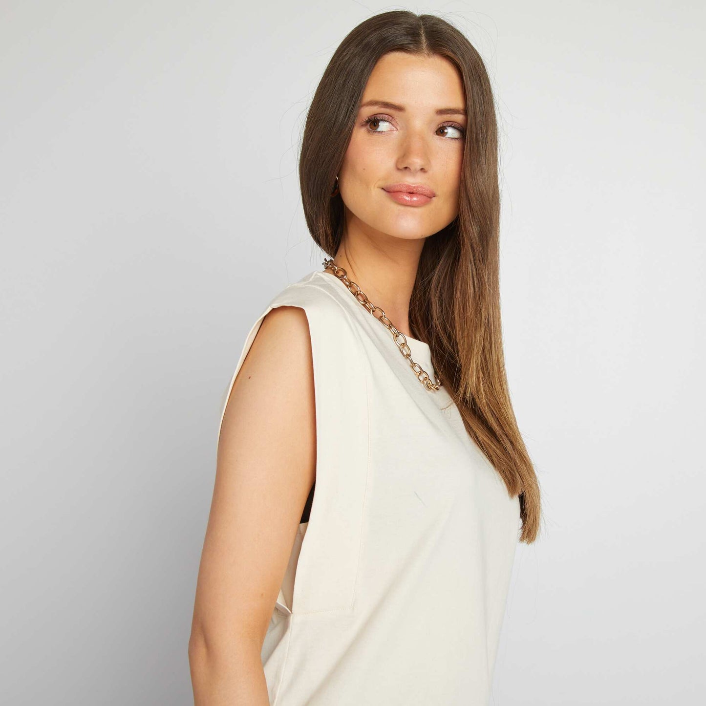 T-shirt sans manches uni BLANC