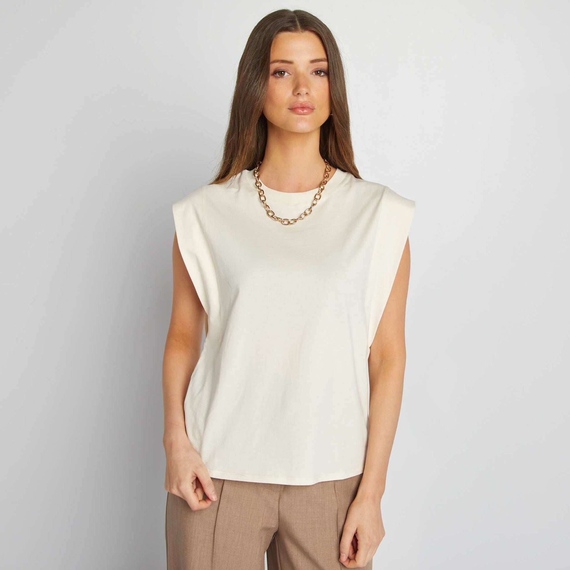 T-shirt sans manches uni BLANC