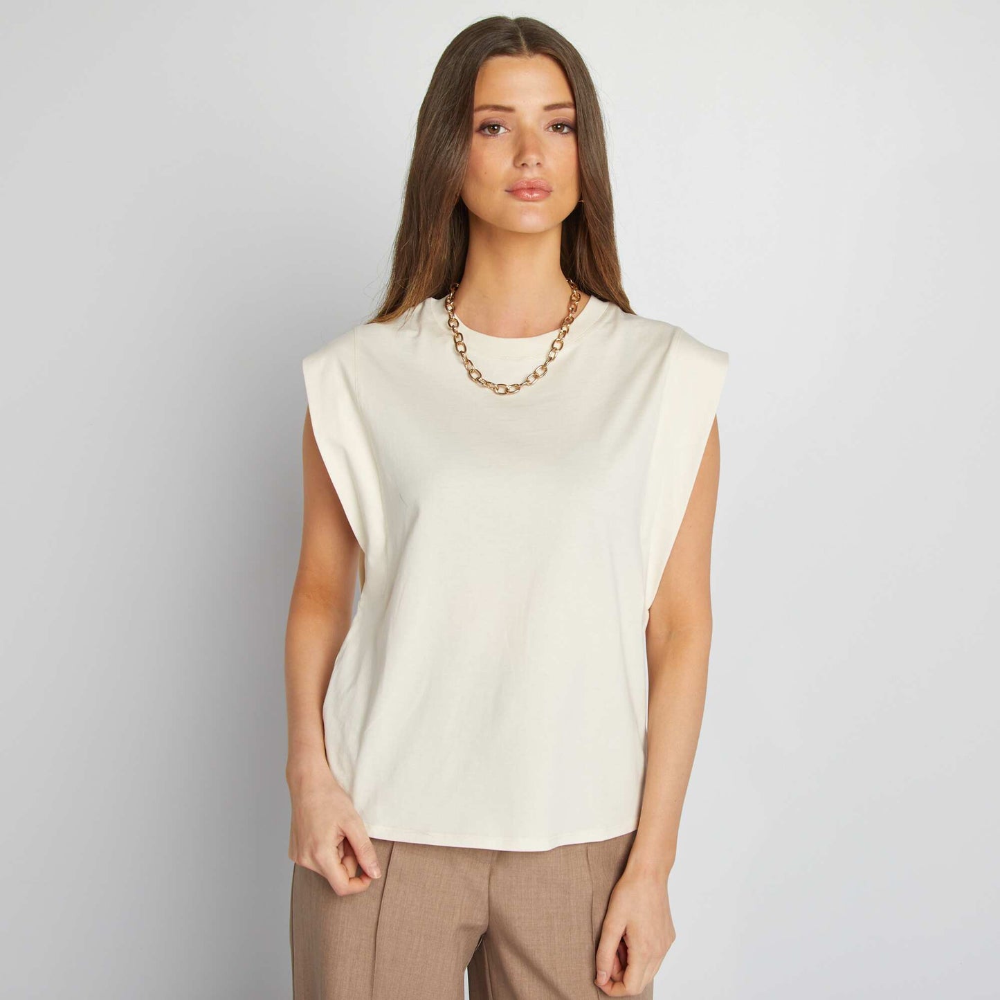T-shirt sans manches uni BLANC