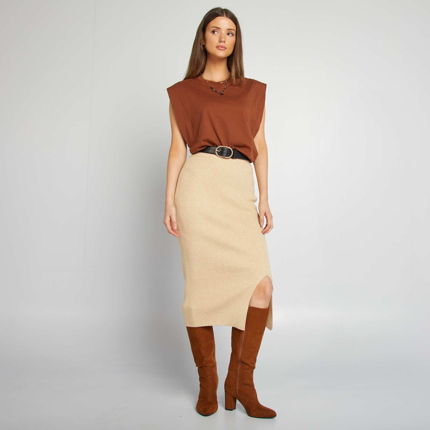 T-shirt sans manches uni MARRON