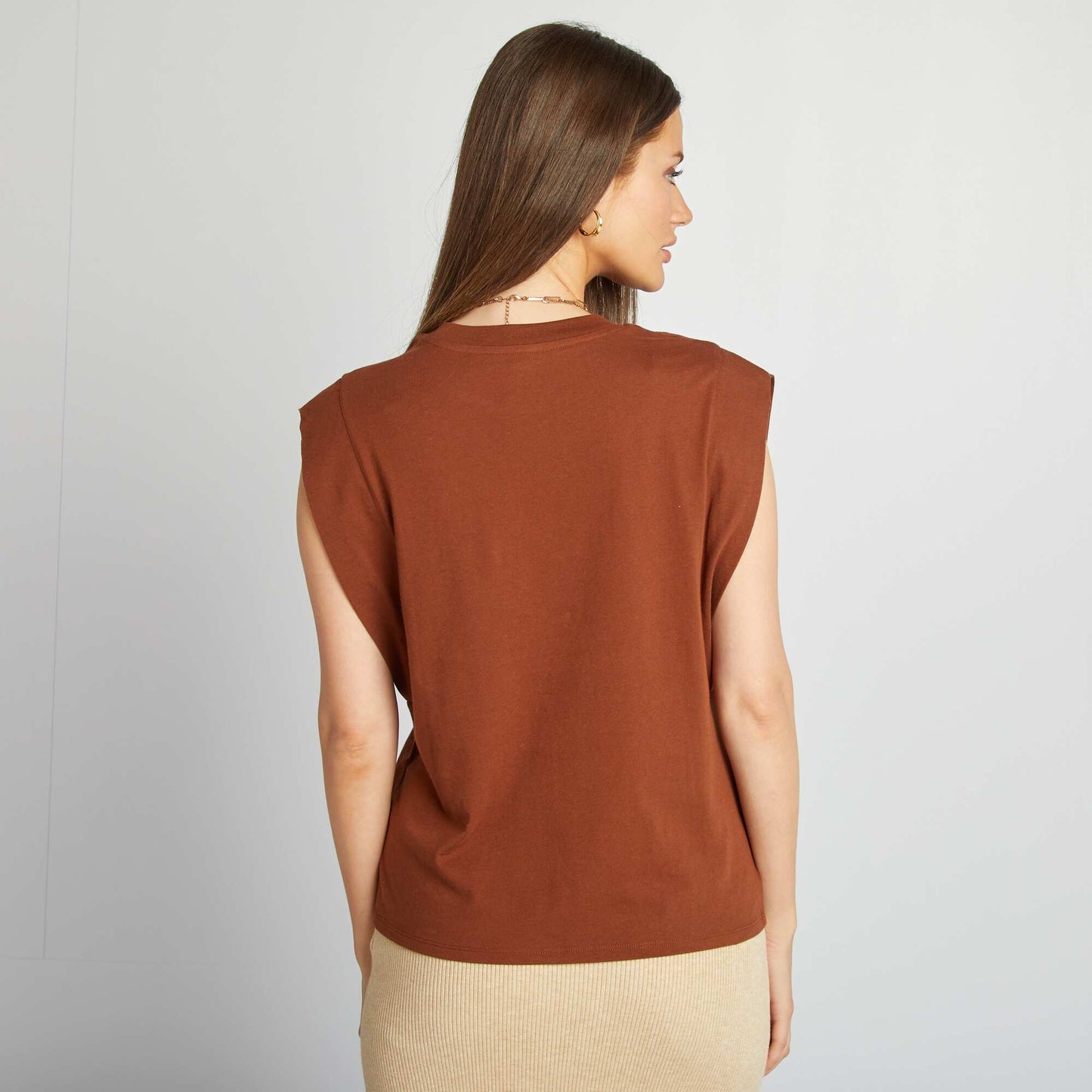 T-shirt sans manches uni MARRON