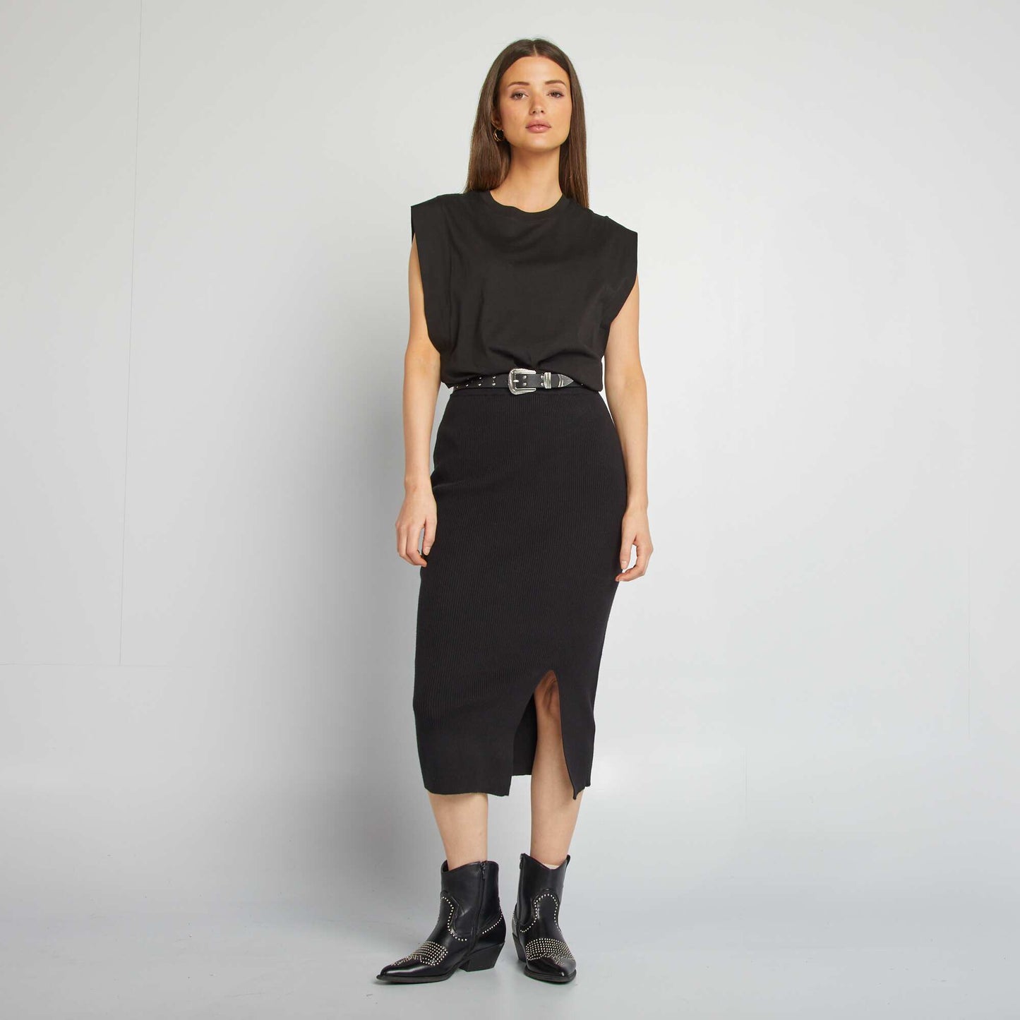 T-shirt sans manches uni NOIR