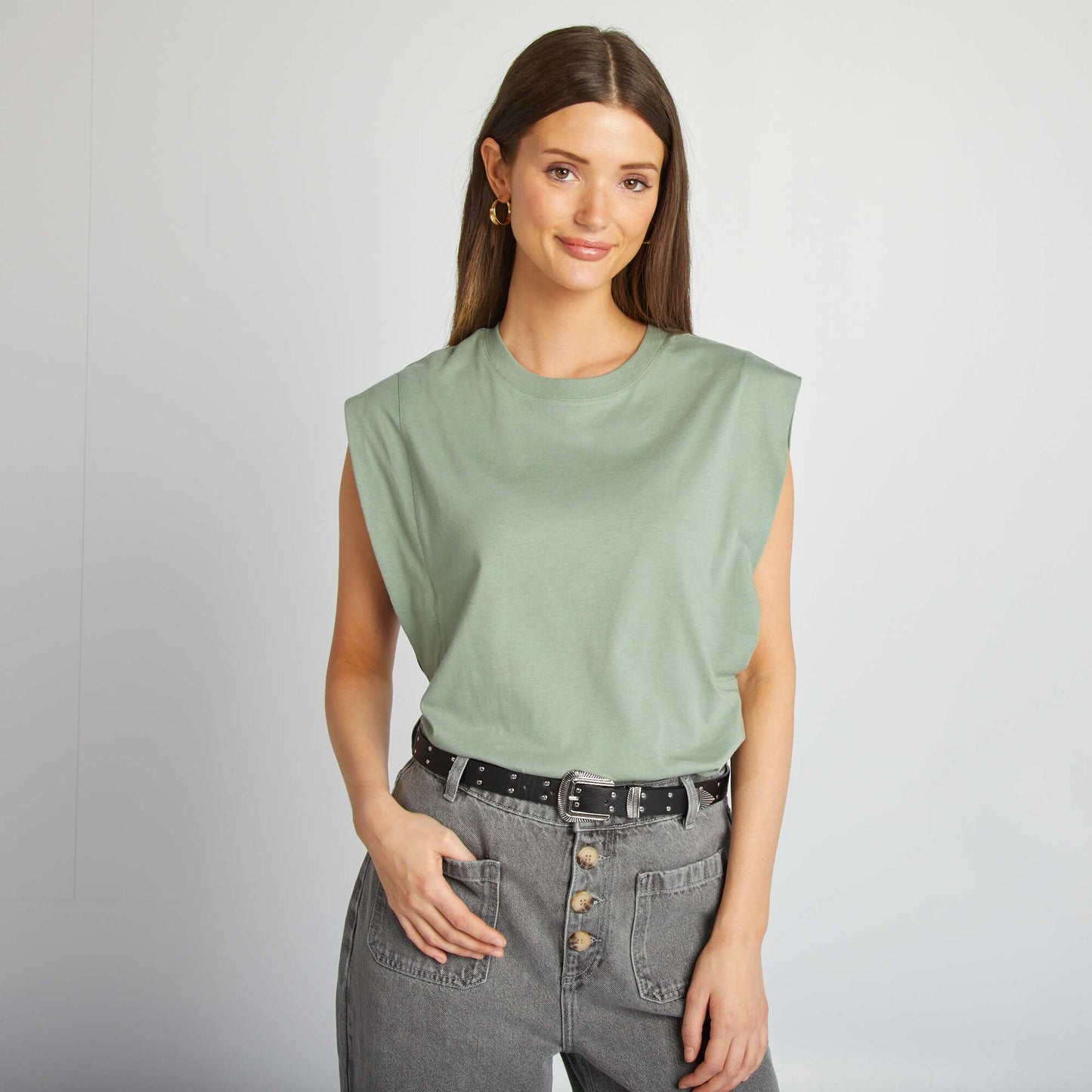 T-shirt sans manches uni BLEU