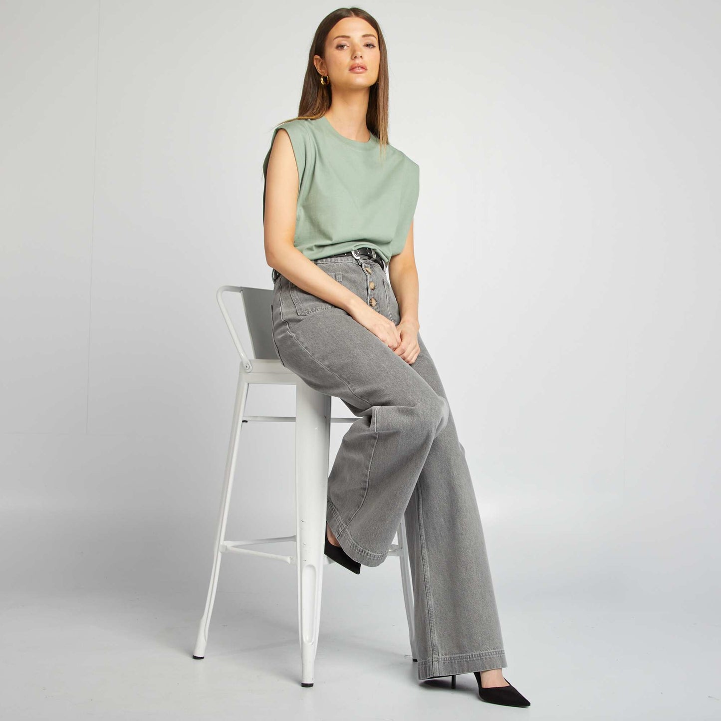 T-shirt sans manches uni BLEU