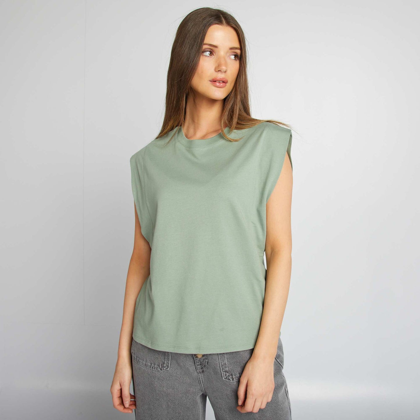 T-shirt sans manches uni BLEU