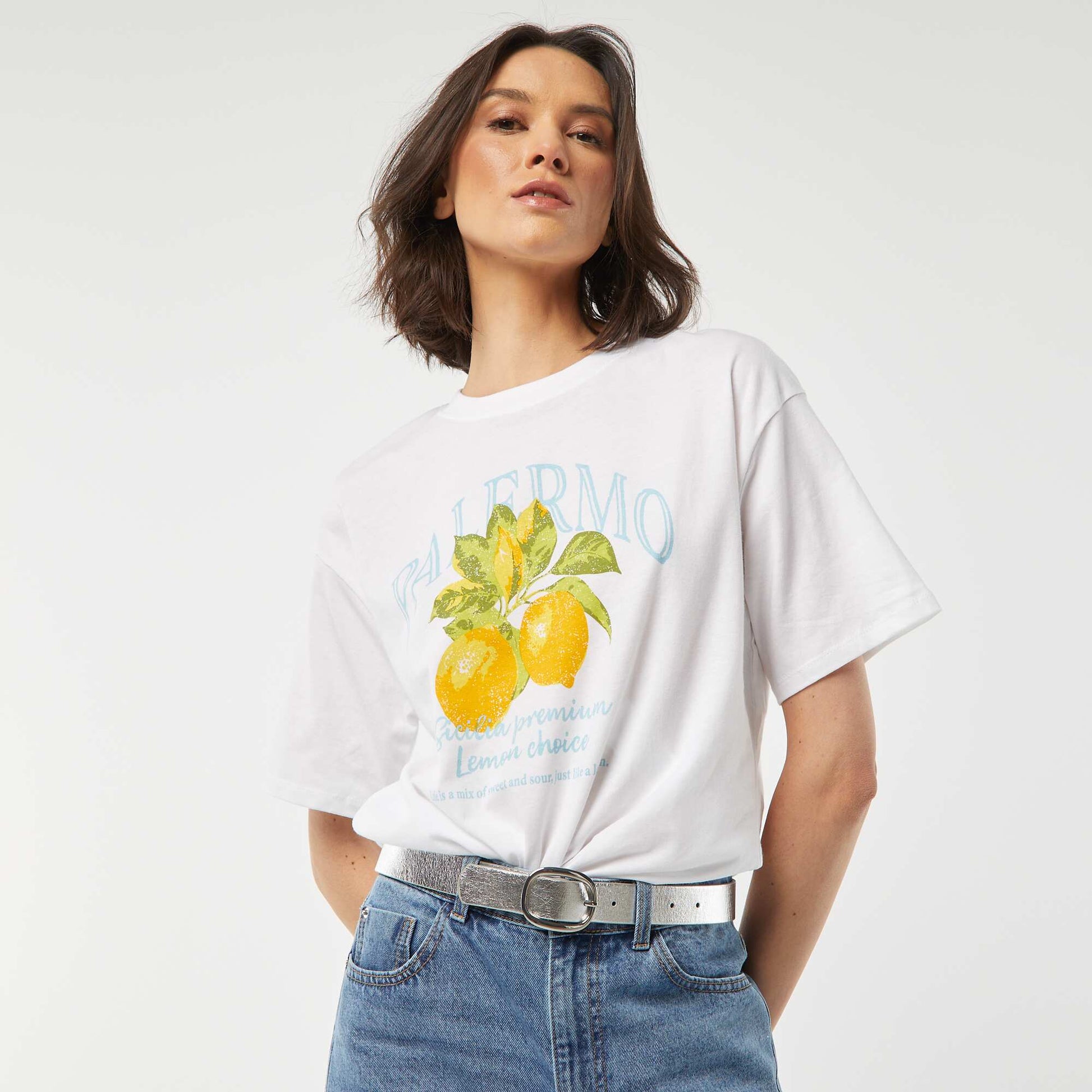T-shirt en jersey manches courtes imprimé BLANC