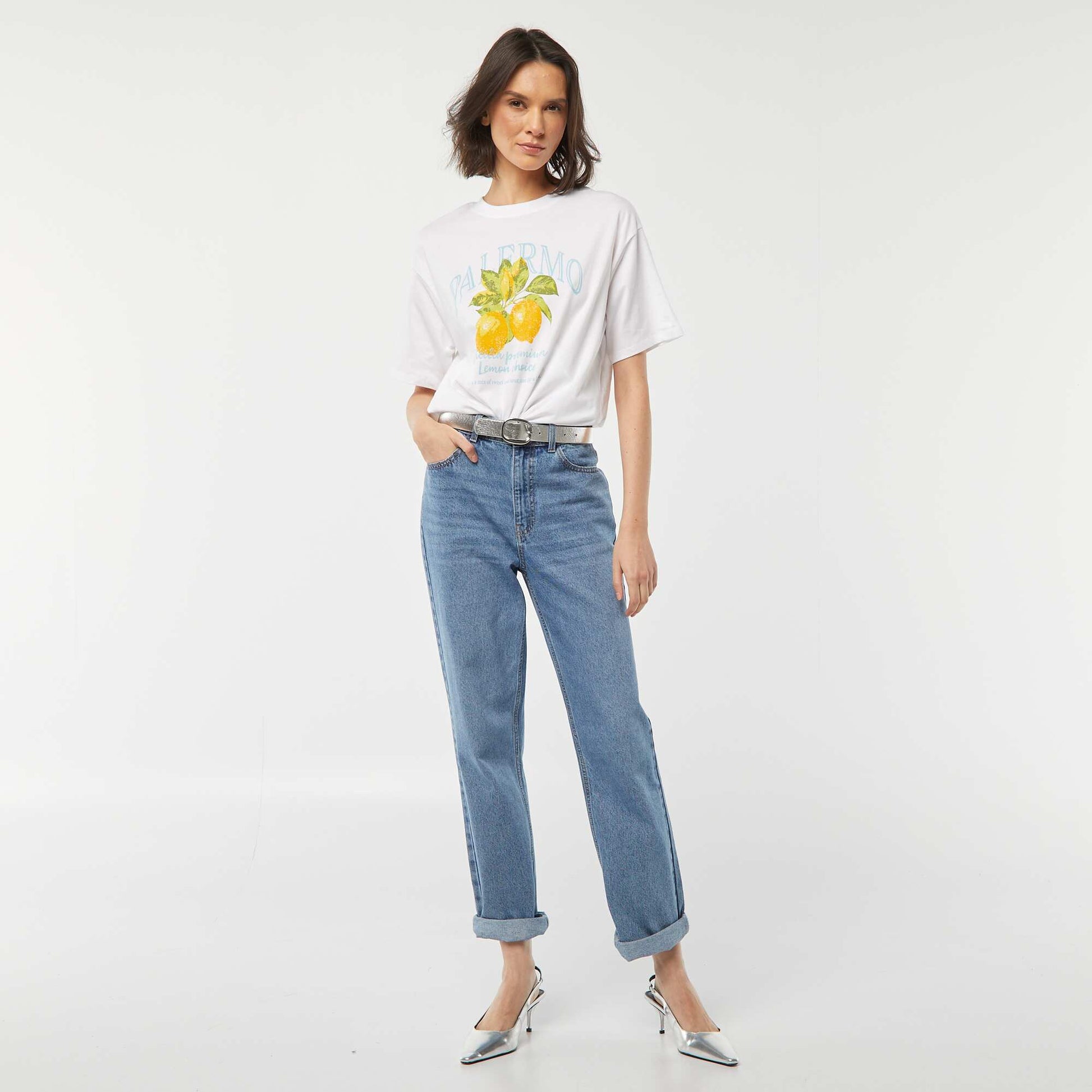 T-shirt en jersey manches courtes imprimé BLANC