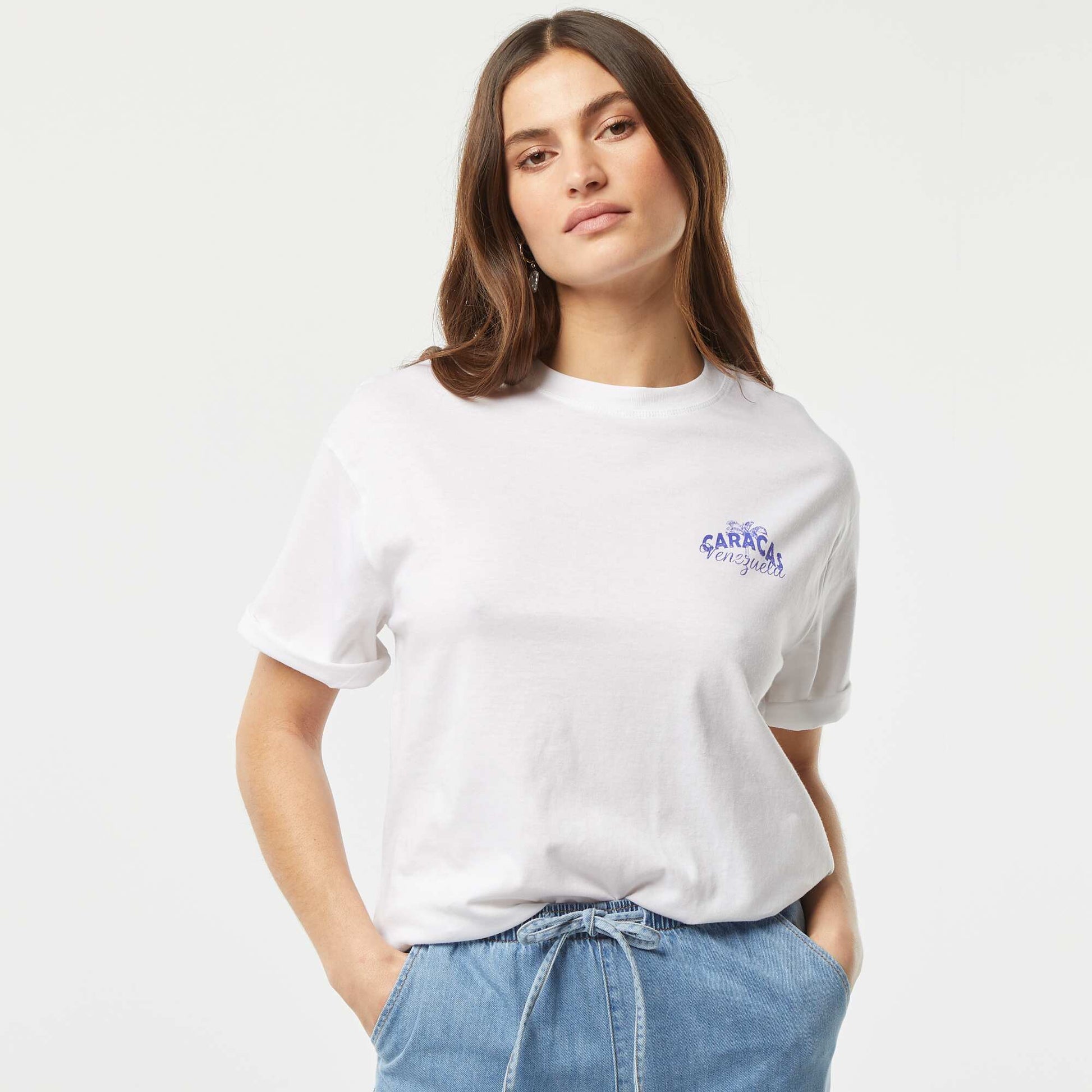 T-shirt en jersey manches courtes imprimé BLANC/BLEU