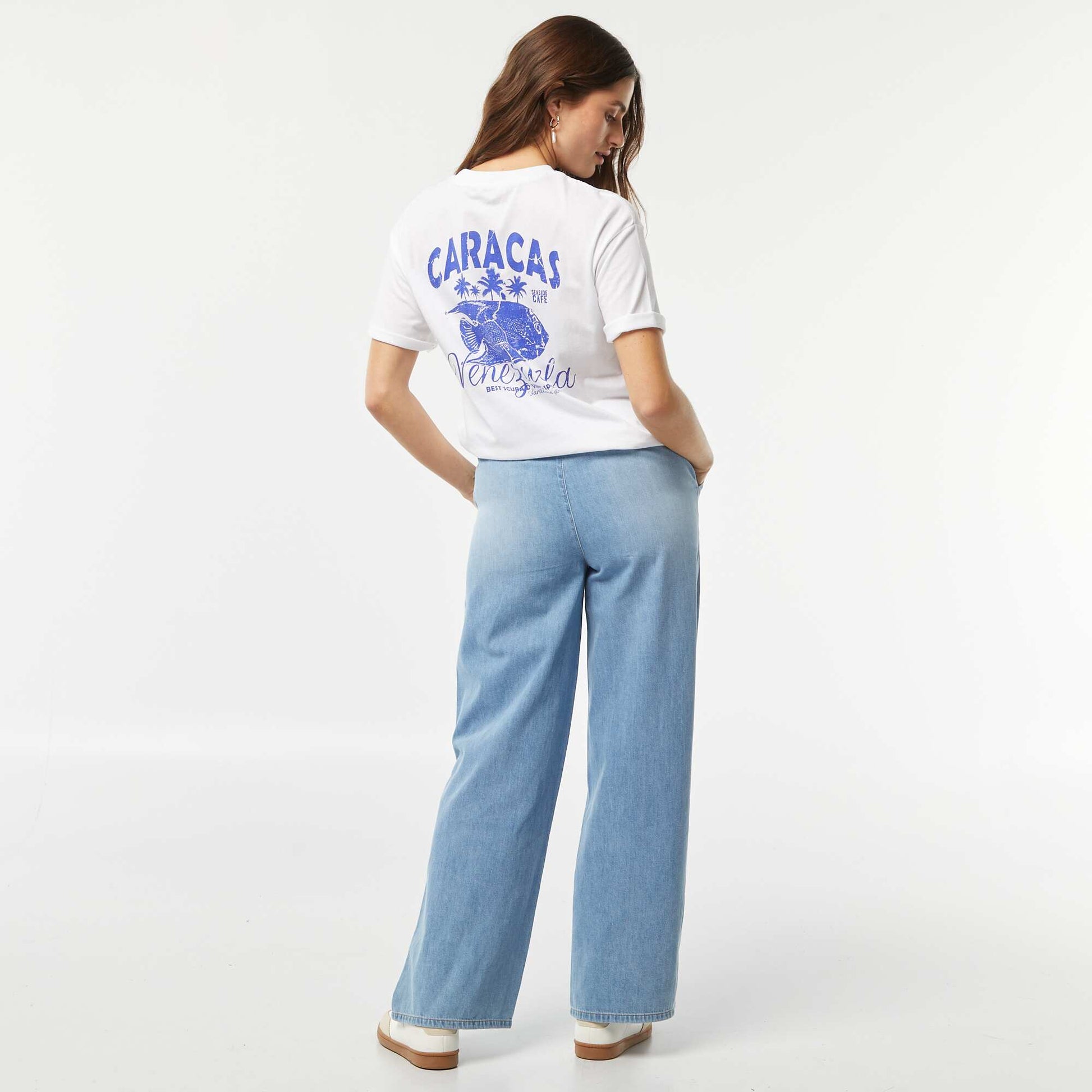 T-shirt en jersey manches courtes imprimé BLANC/BLEU