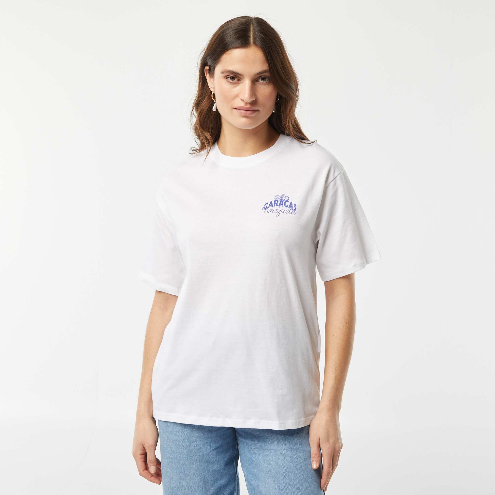 T-shirt en jersey manches courtes imprimé BLANC/BLEU