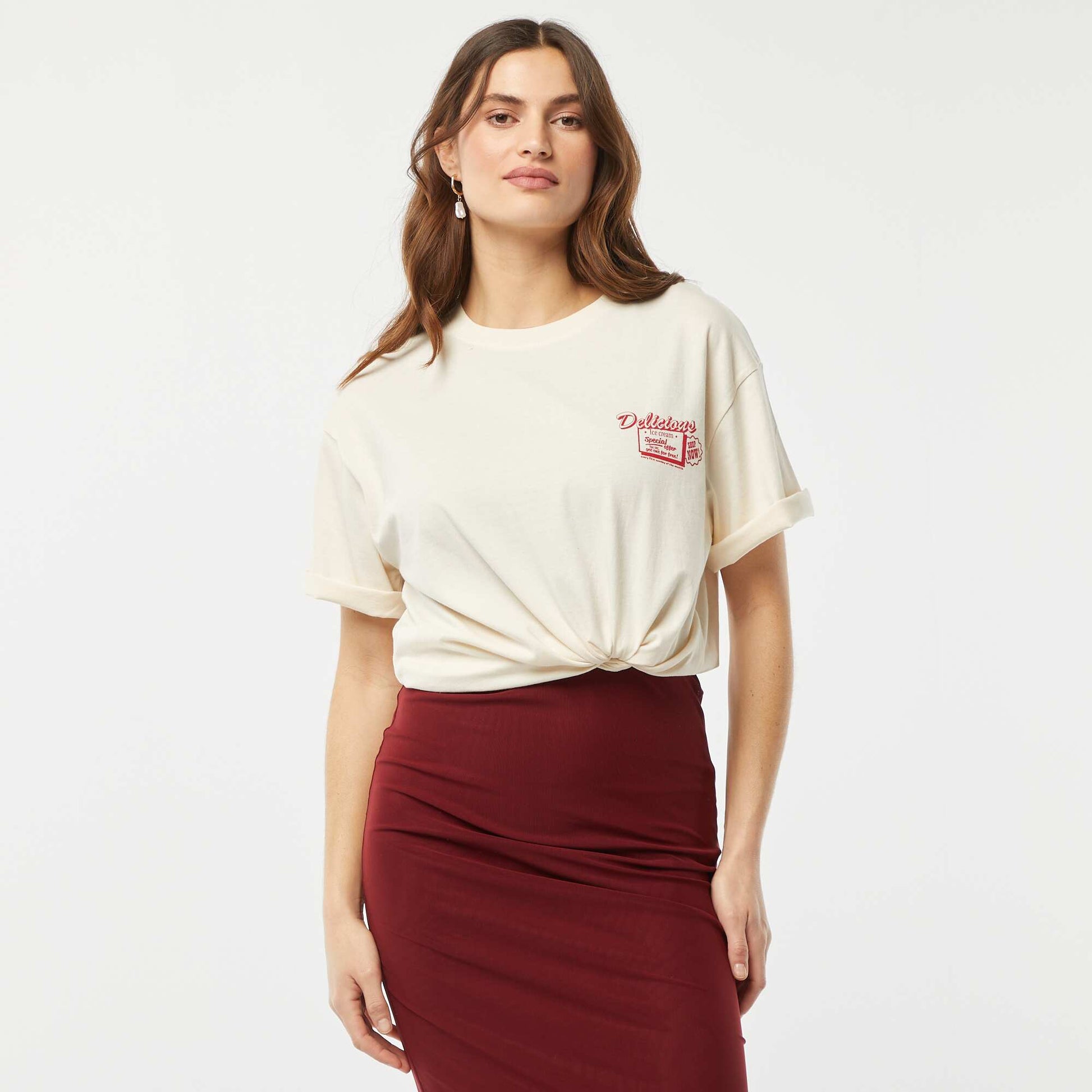 T-shirt en jersey manches courtes imprimé BEIGE