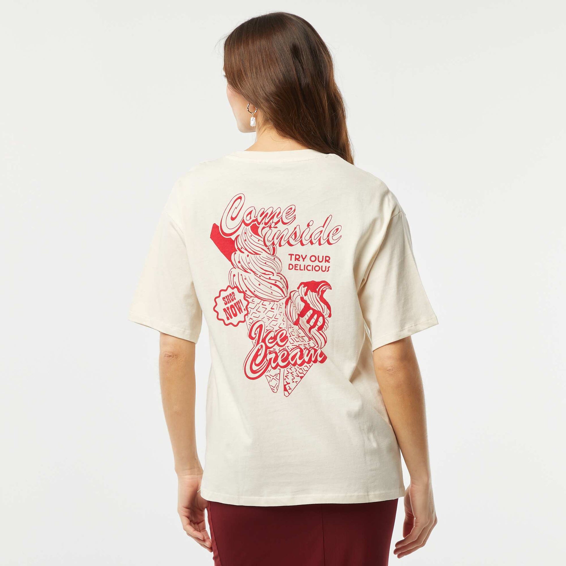 T-shirt en jersey manches courtes imprimé BEIGE