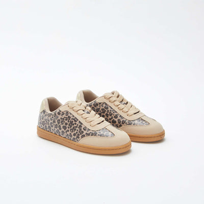 Baskets à lacets et motif léopard BEIGE