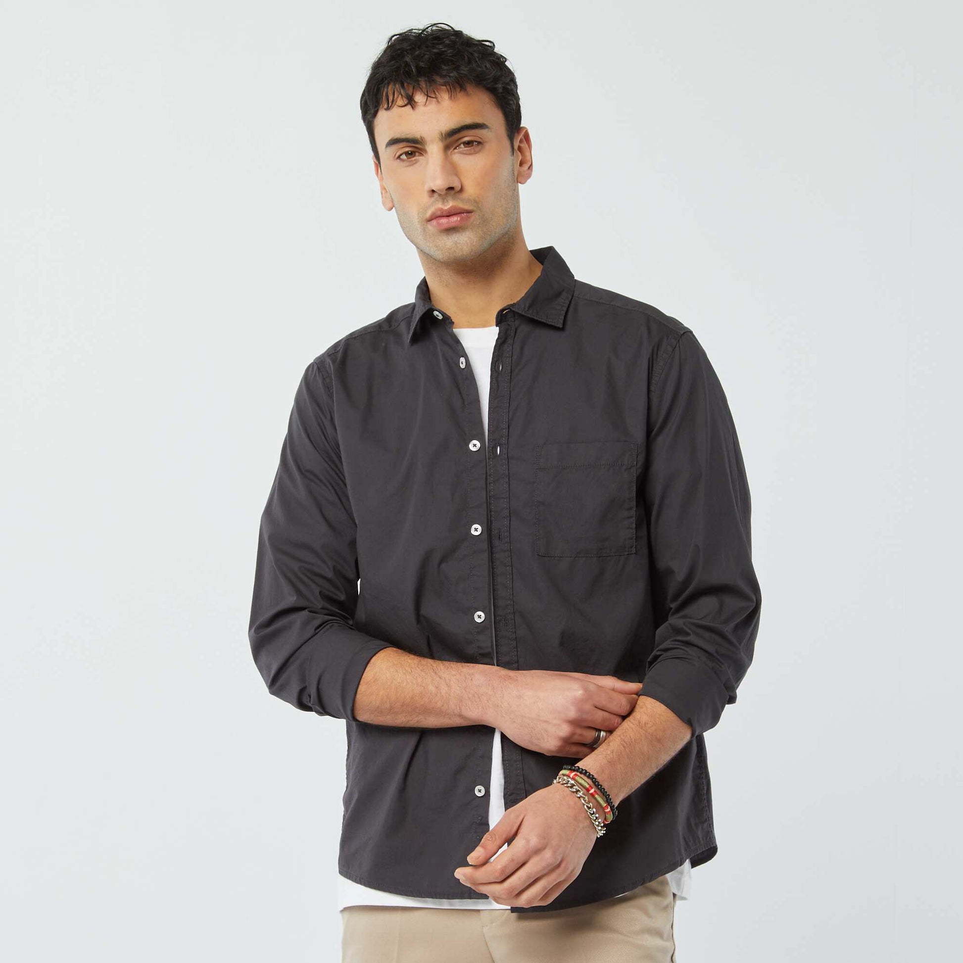 Chemise regular en popeline NOIR
