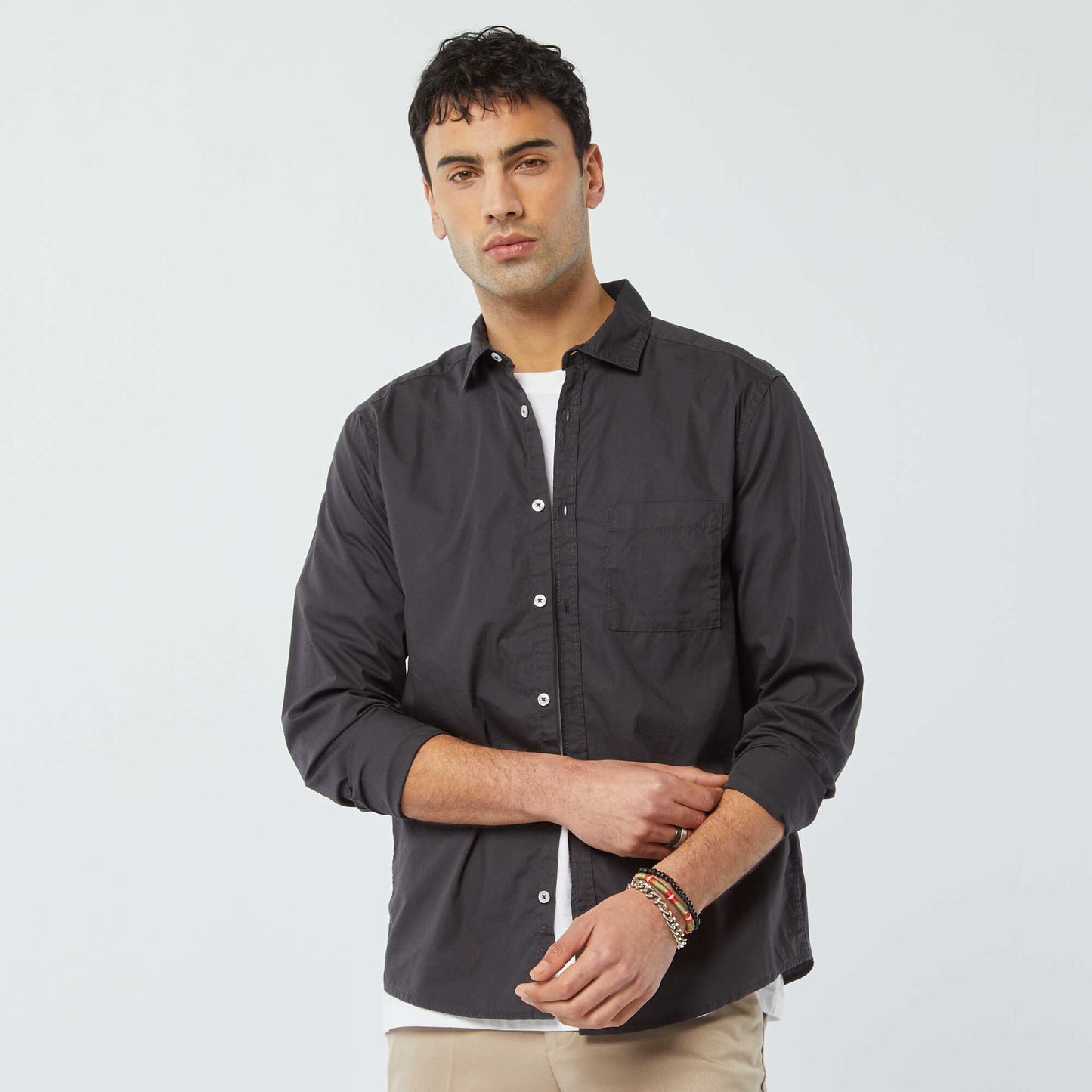 Chemise regular en popeline NOIR