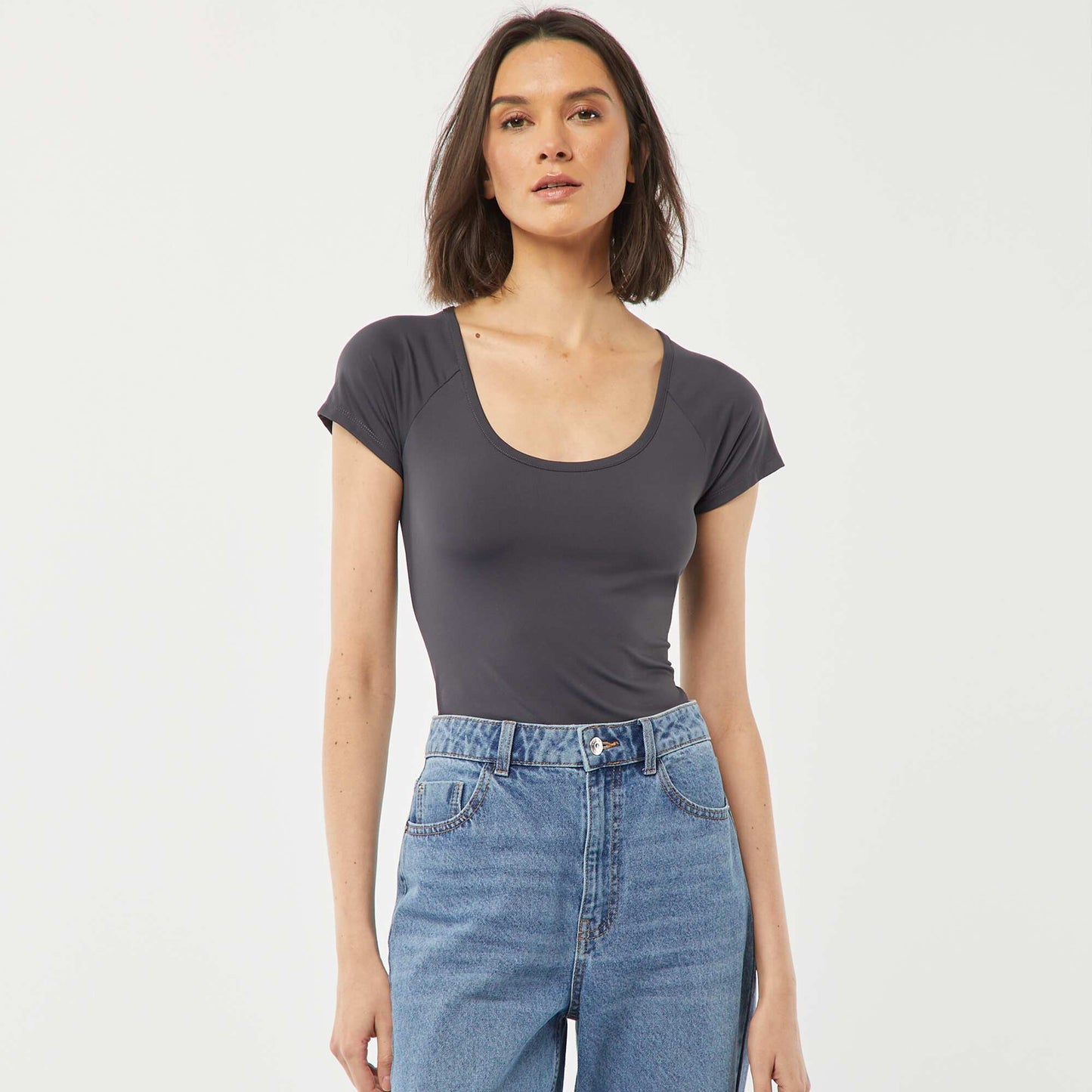 T-shirt à col rond dégagé BLEU