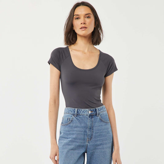 T-shirt à col rond dégagé BLEU