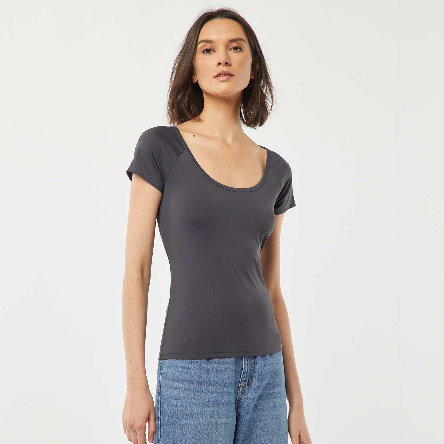 T-shirt à col rond dégagé BLEU