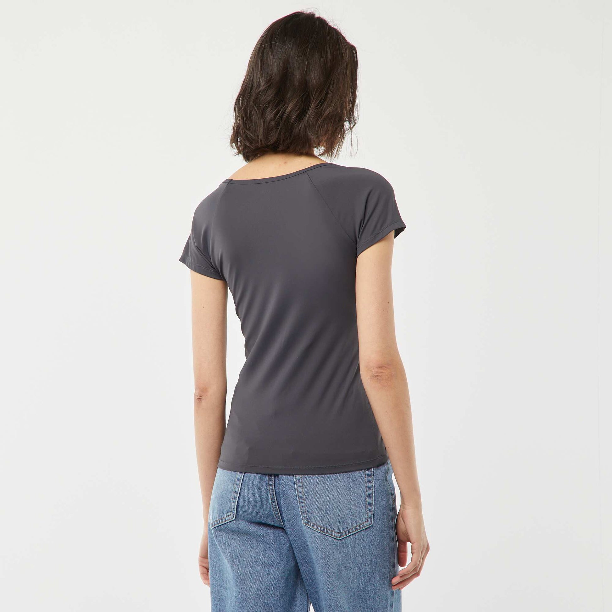 T-shirt à col rond dégagé BLEU