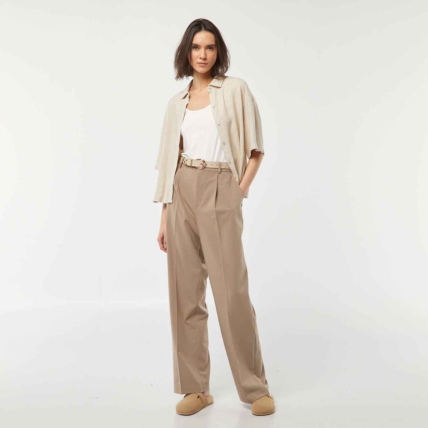 T-shirt à col rond dégagé BLANC