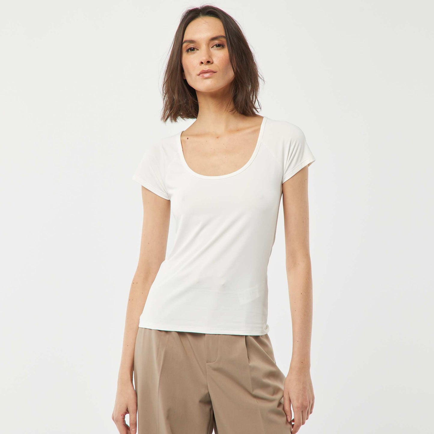 T-shirt à col rond dégagé BLANC