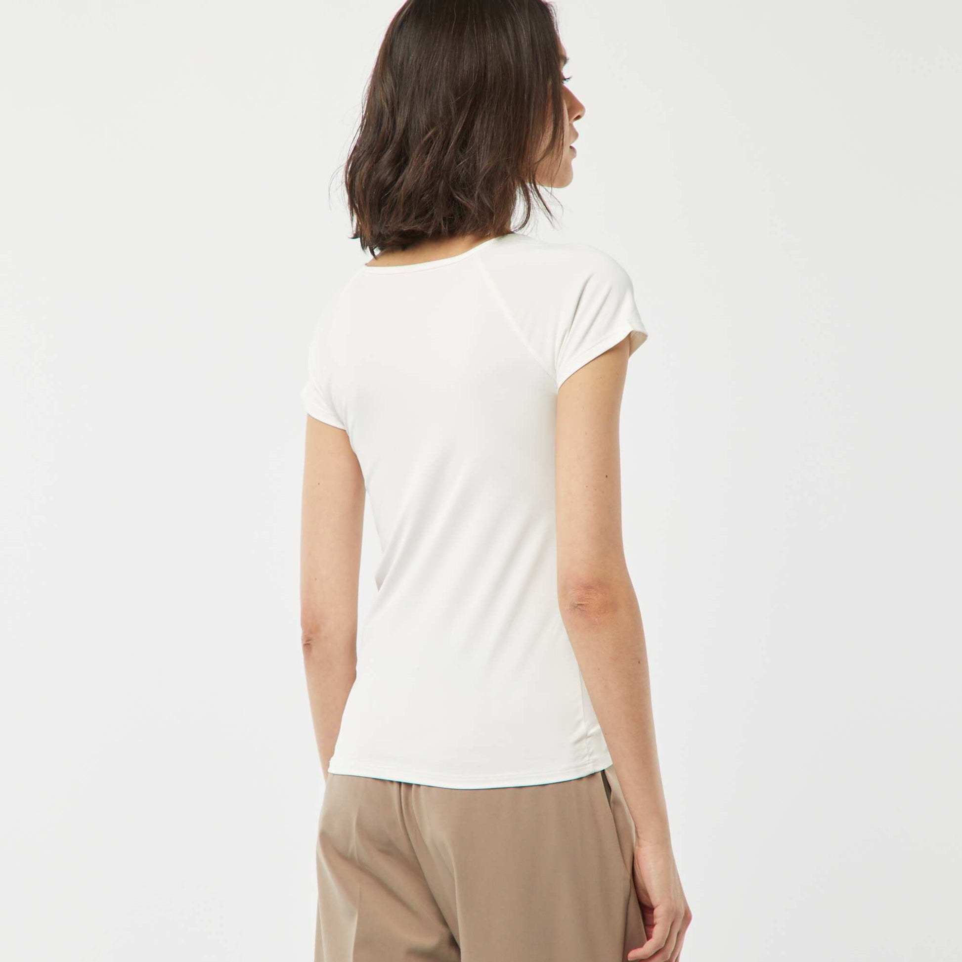 T-shirt à col rond dégagé BLANC