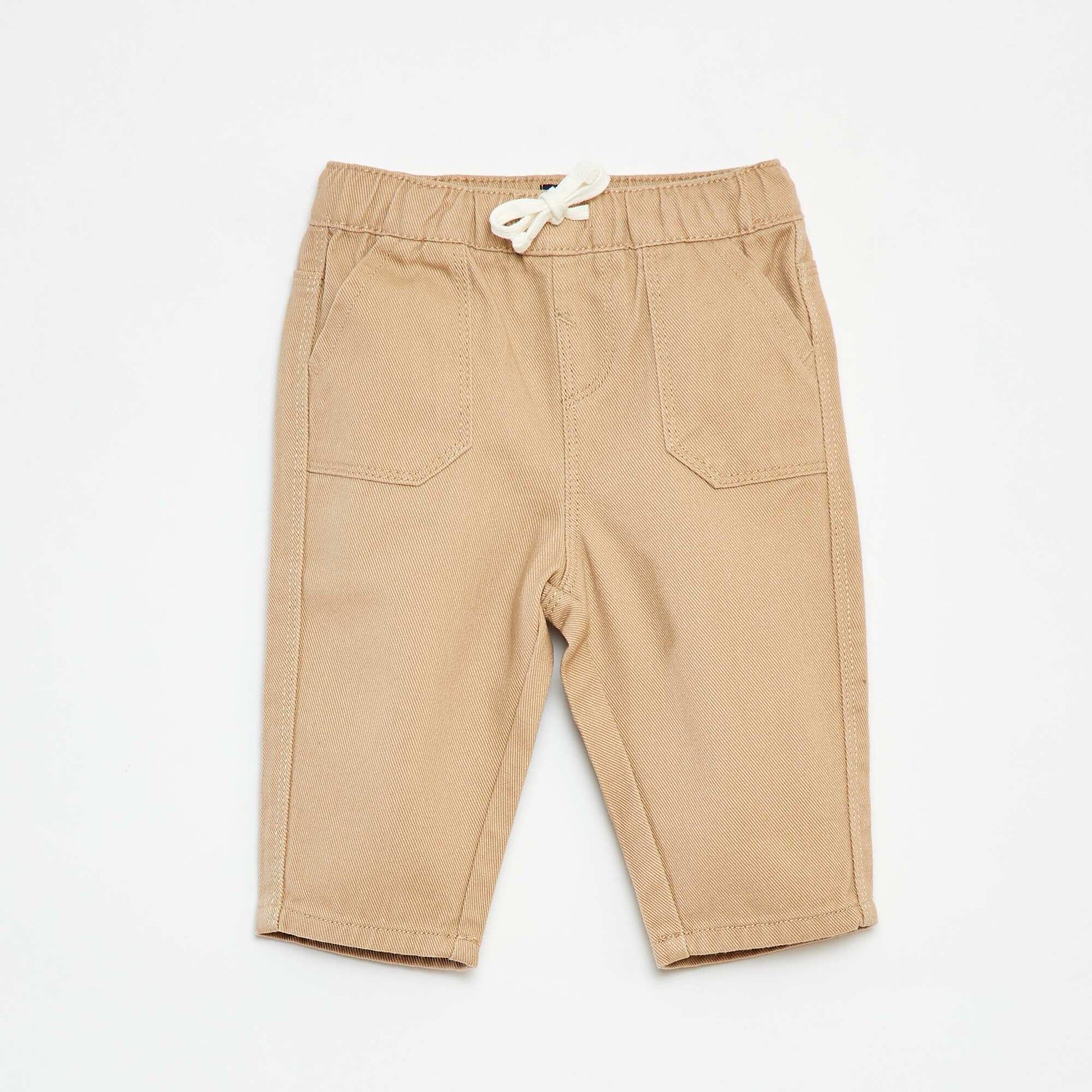 Pantalon en denim avec taille élastiquée BEIGE
