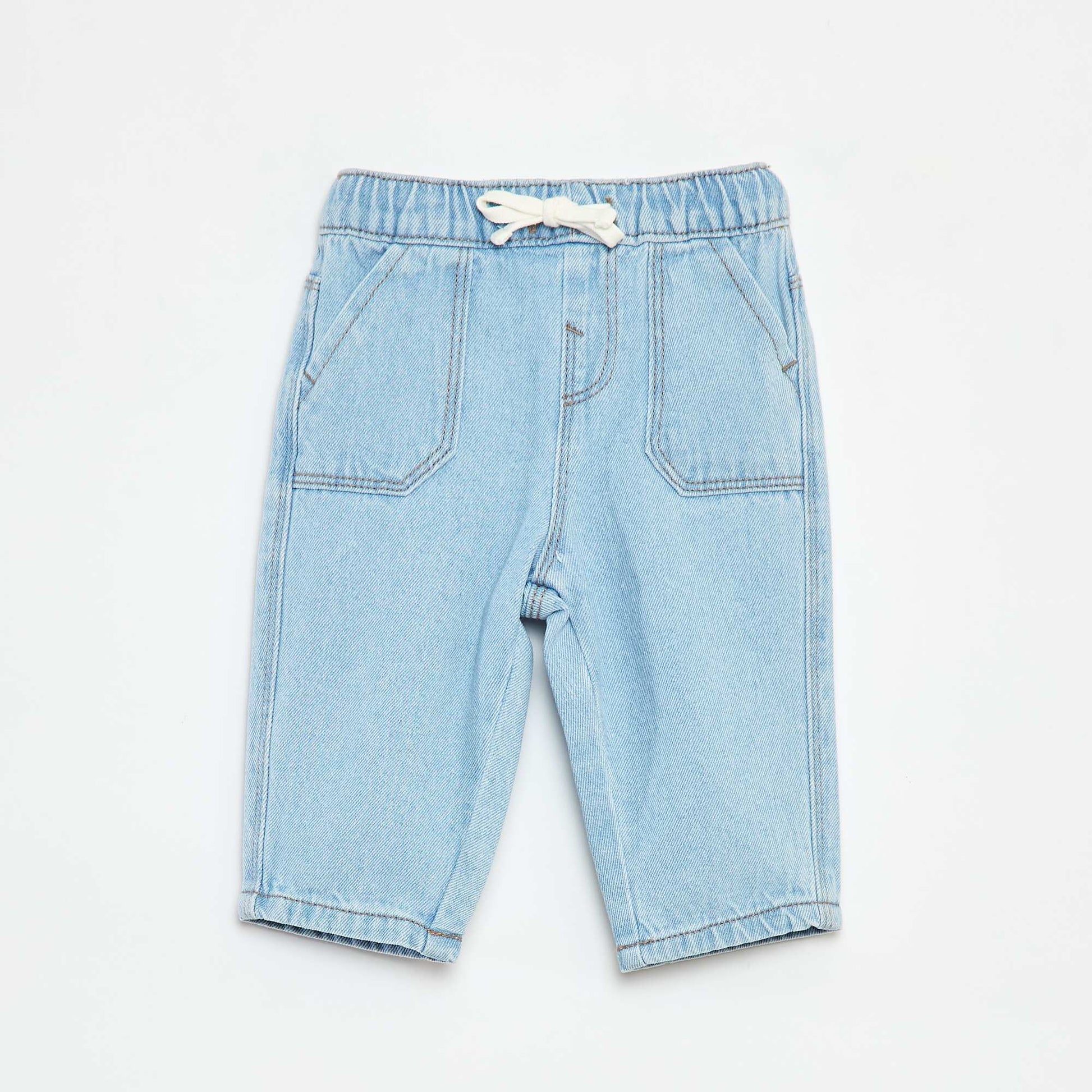 Pantalon en denim avec taille élastiquée BLEU