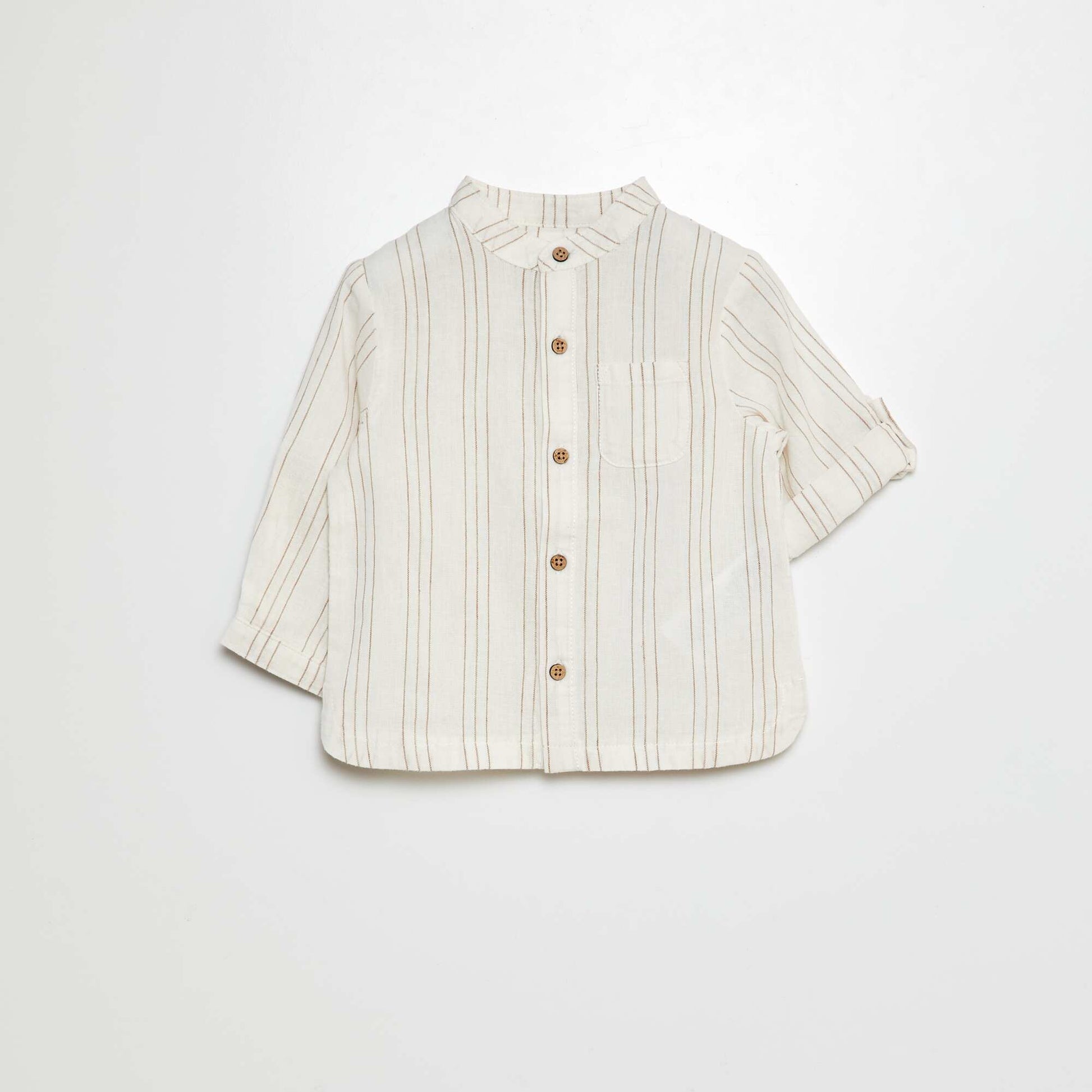 Chemise col mao manches retroussables BLANC