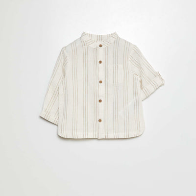 Chemise col mao manches retroussables BLANC