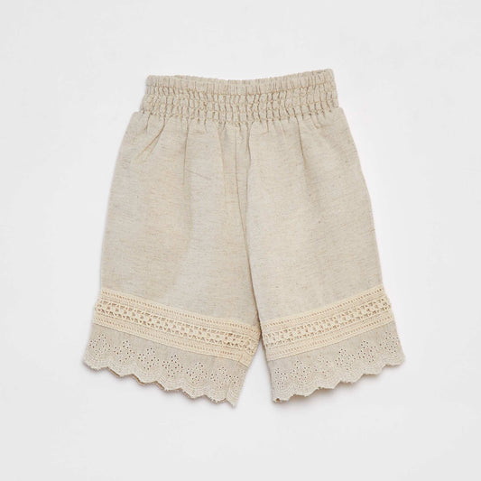 Pantalon avec détails brodés et en macramé BEIGE