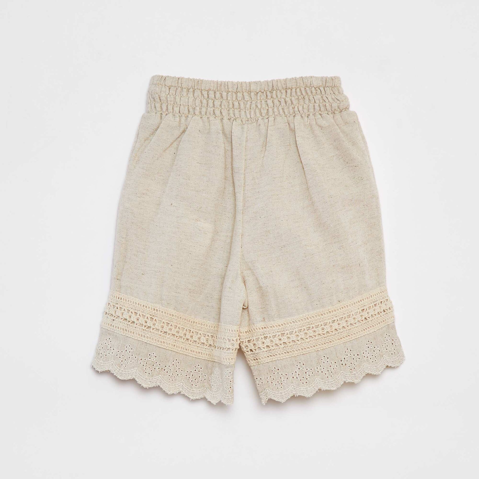 Pantalon avec détails brodés et en macramé BEIGE